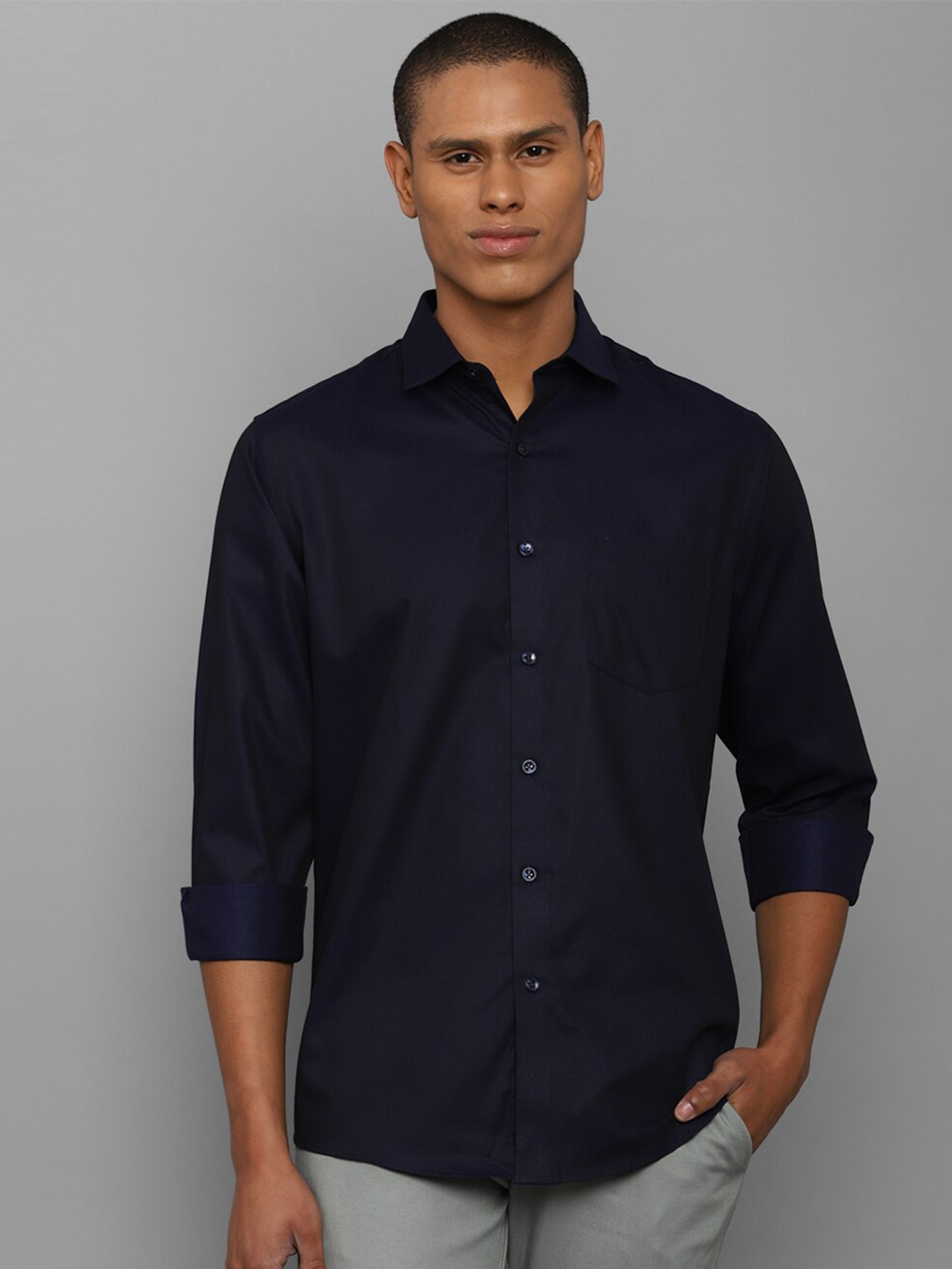 

Allen Solly Men Navy Blue Slim Fit Cotton Casual Shirt