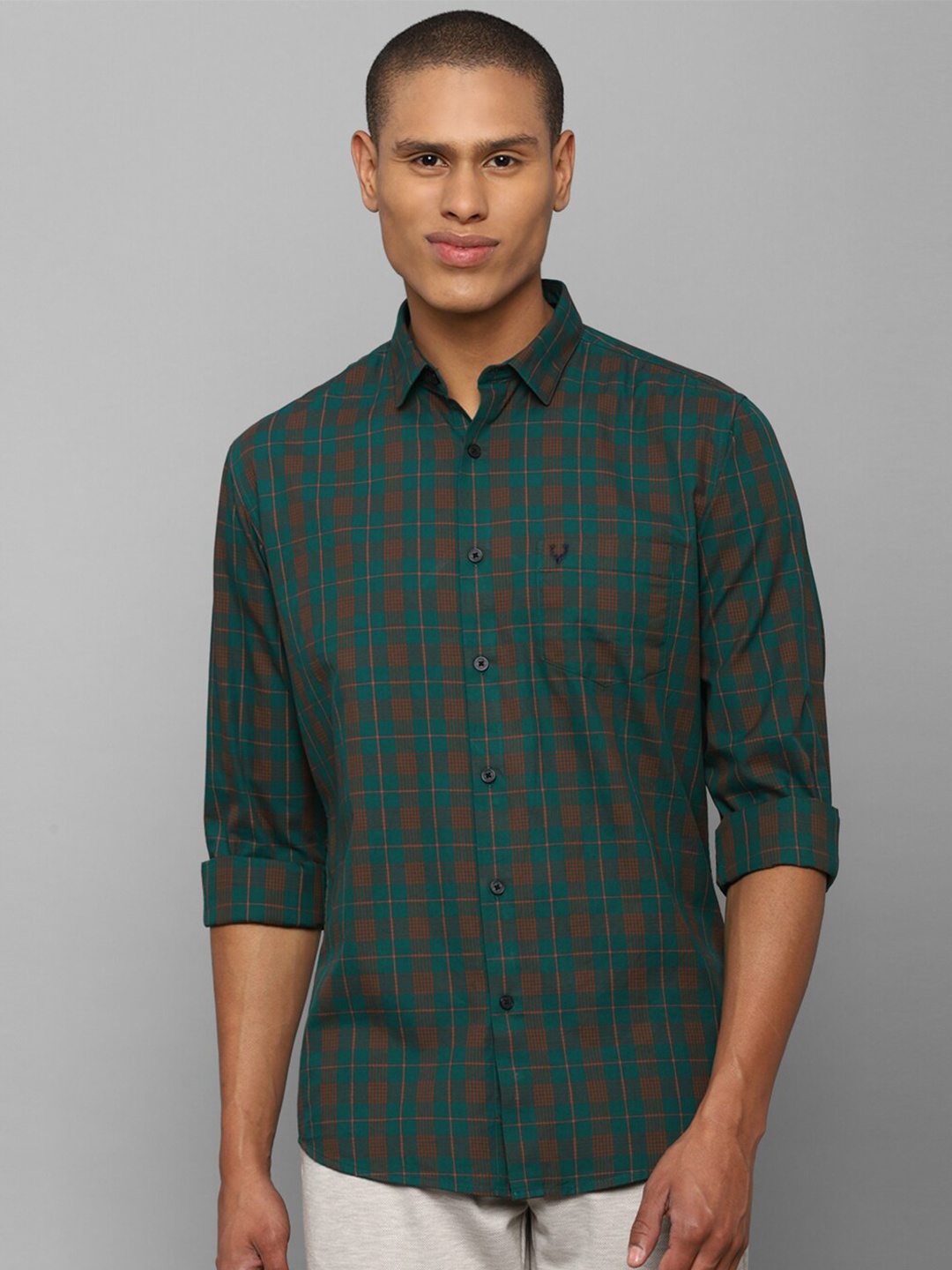 

Allen Solly Men Green Comfort Slim Fit Checked Cotton Casual Shirt