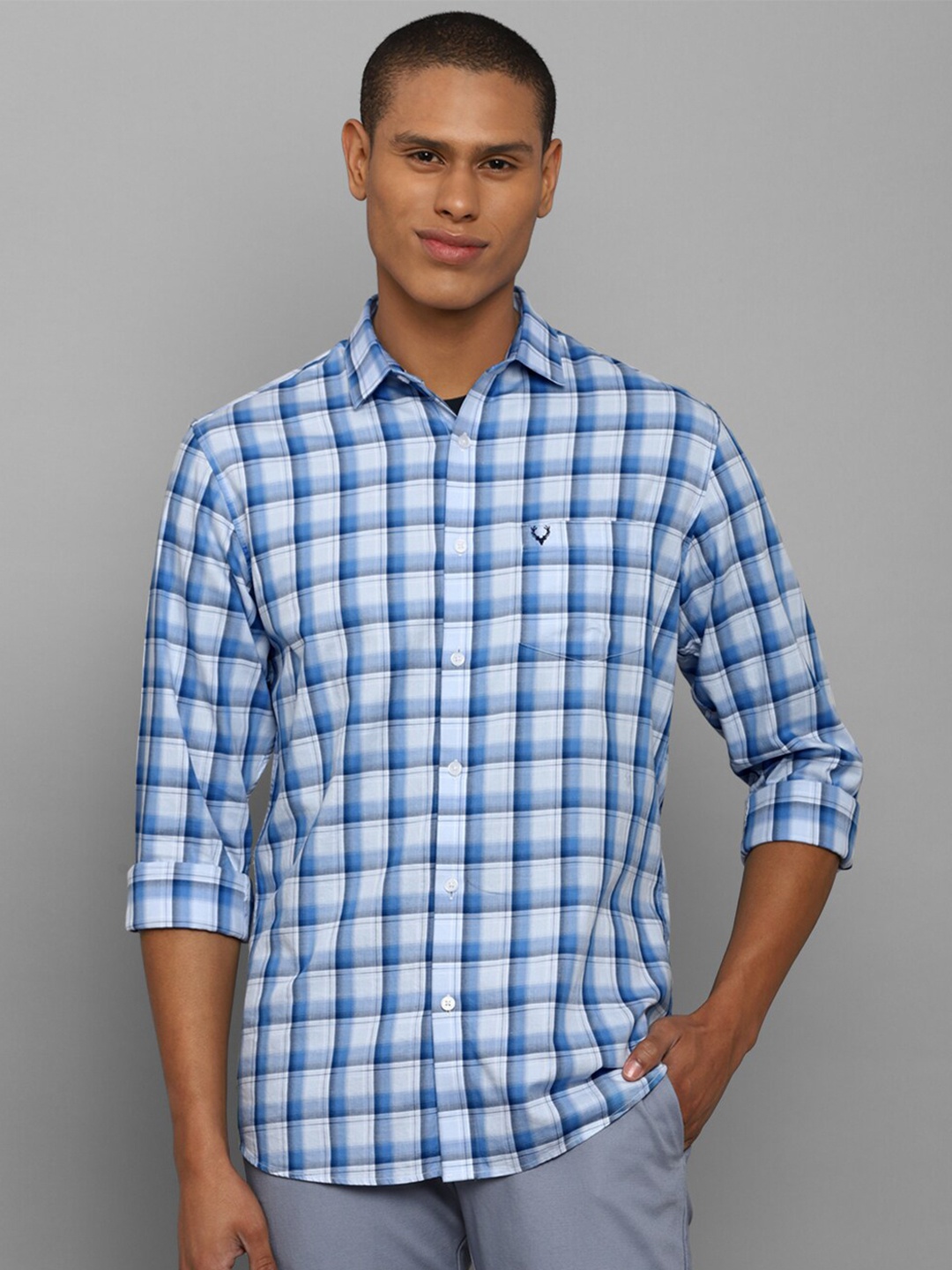 

Allen Solly Men Blue Comfort Slim Fit Checked Cotton Casual Shirt