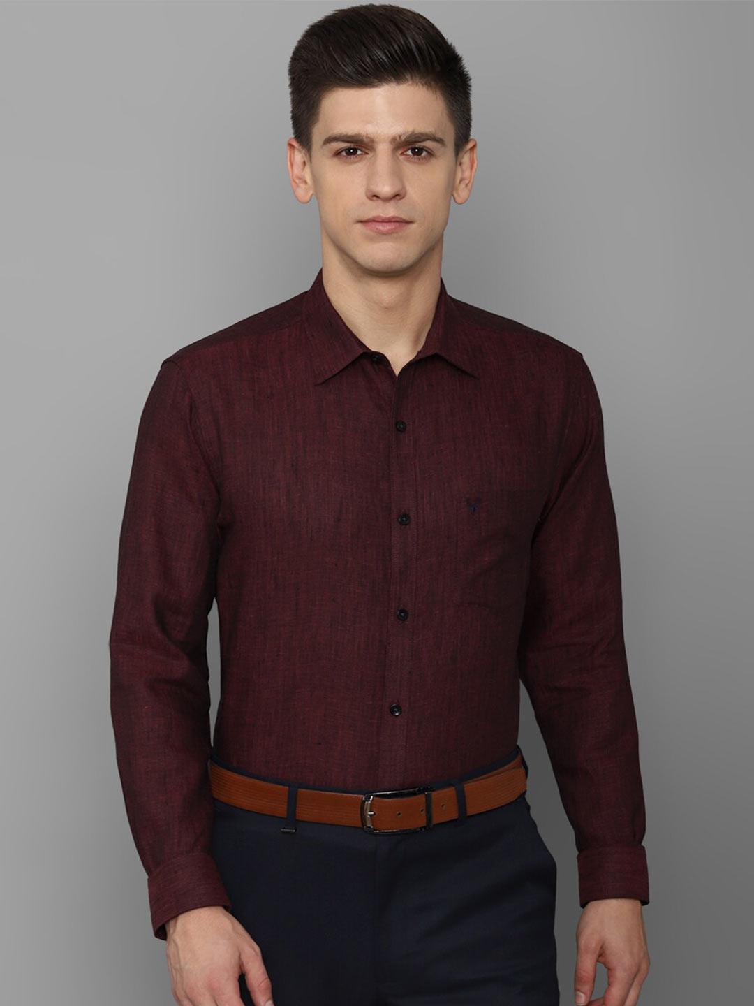 

Allen Solly Men Slim Fit Checked Linen Formal Shirt, Maroon