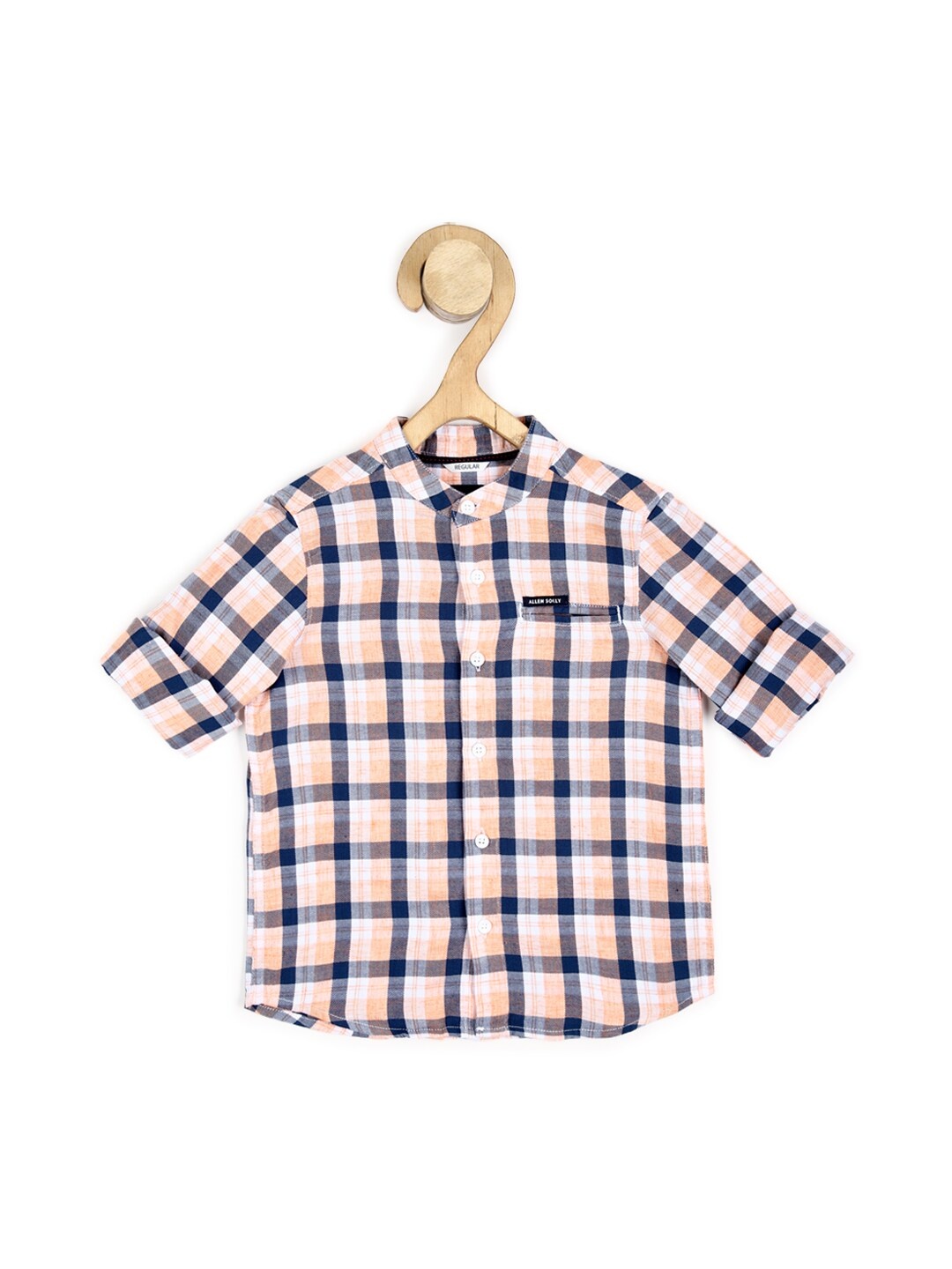 

Allen Solly Junior Boys Peach-Coloured Checked Casual Cotton Shirt