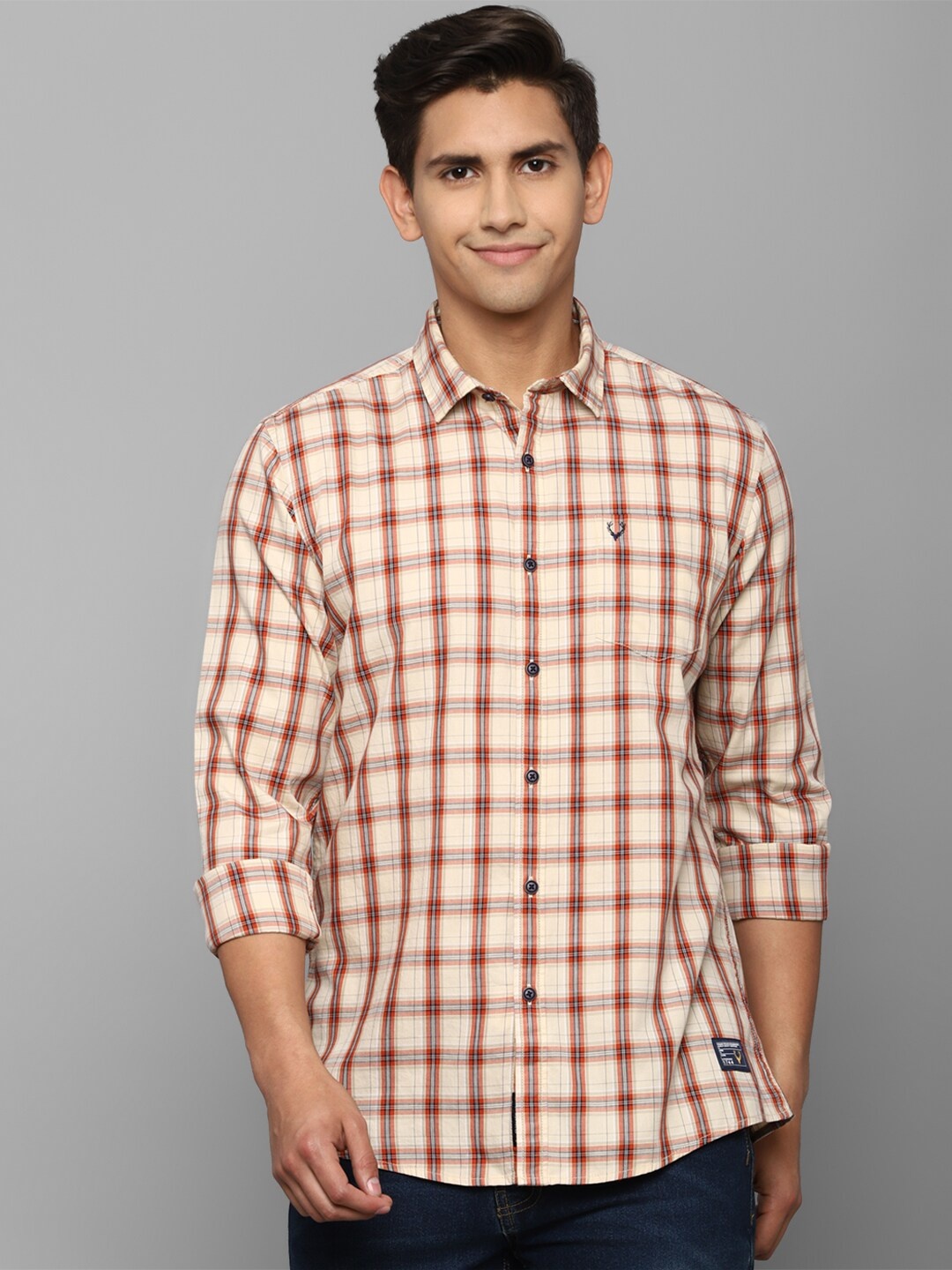 

Allen Solly Sport Men Cream-Coloured Checked Casual Cotton Shirt