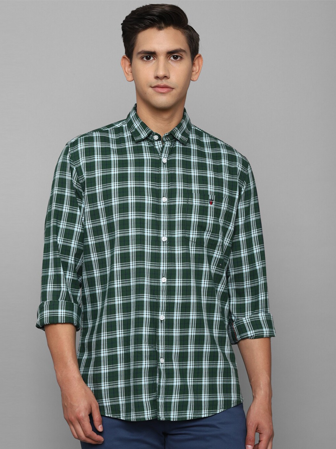 

Louis Philippe Jeans Men Green Slim Fit Tartan Checked Cotton Casual Shirt