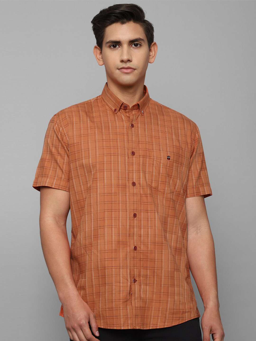 

Louis Philippe Sport Men Orange Cotton Slim Fit Grid Tattersall Checked Casual Shirt