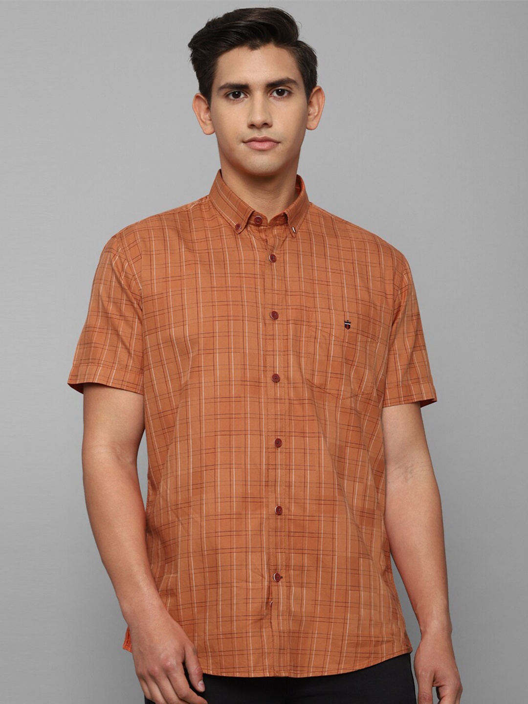 

Louis Philippe Sport Men Orange Cotton Slim Fit Grid Tattersall Checked Casual Shirt