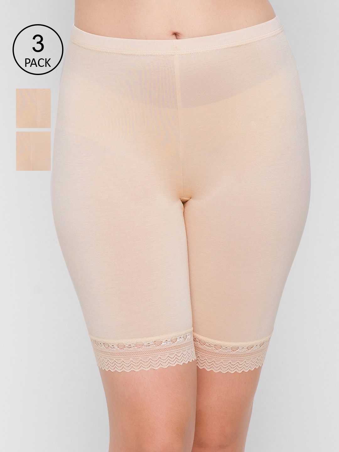 

FashionRack Women Pack Of 3 Solid Cotton Boy Shorts, Beige