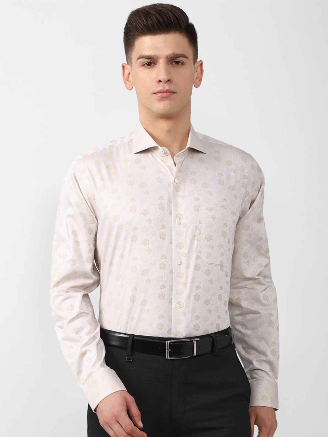 

Van Heusen Men Cream-Coloured Cotton Floral Printed Formal Shirt