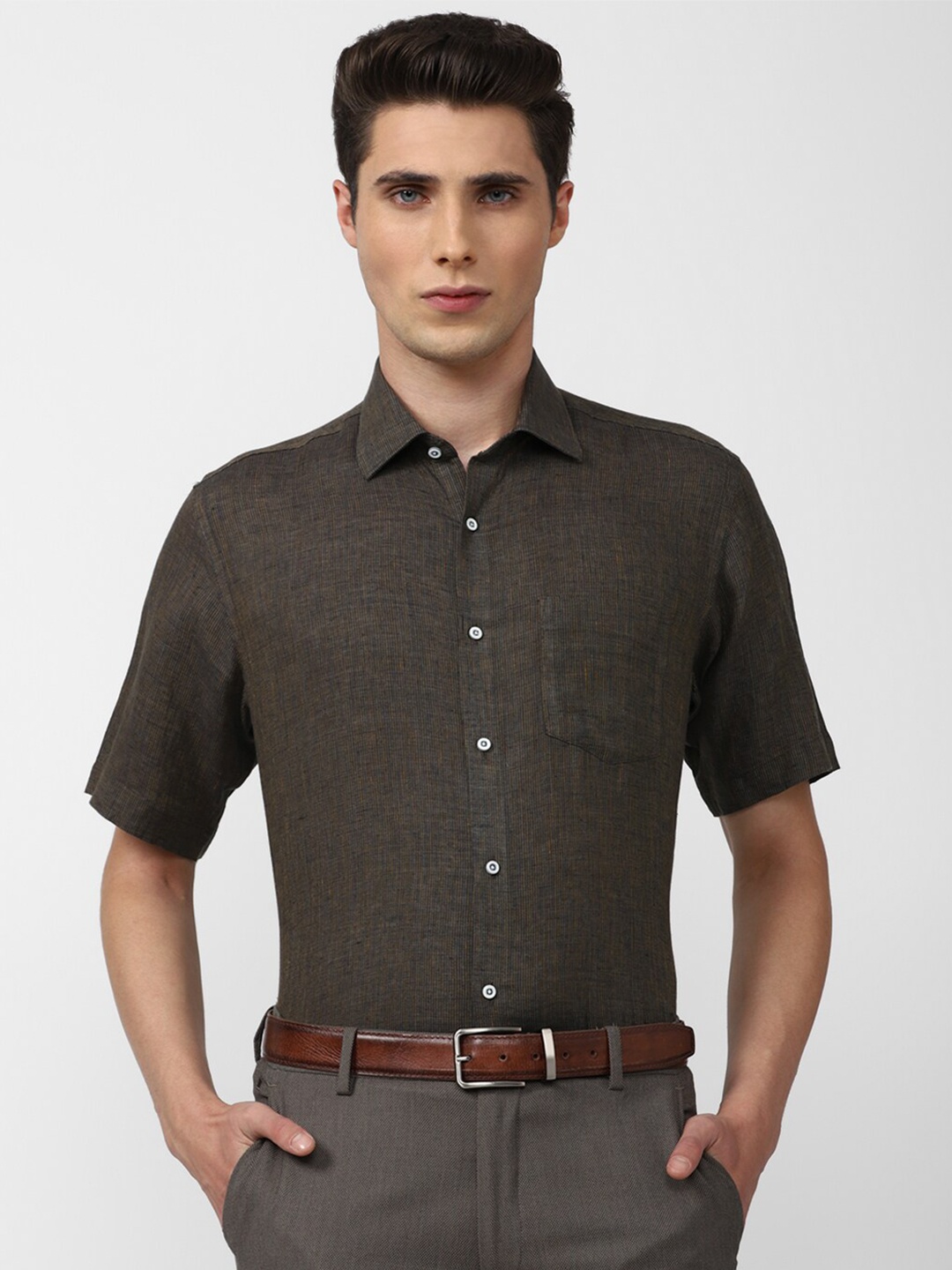 

Van Heusen Men Grey Linen Formal Shirt