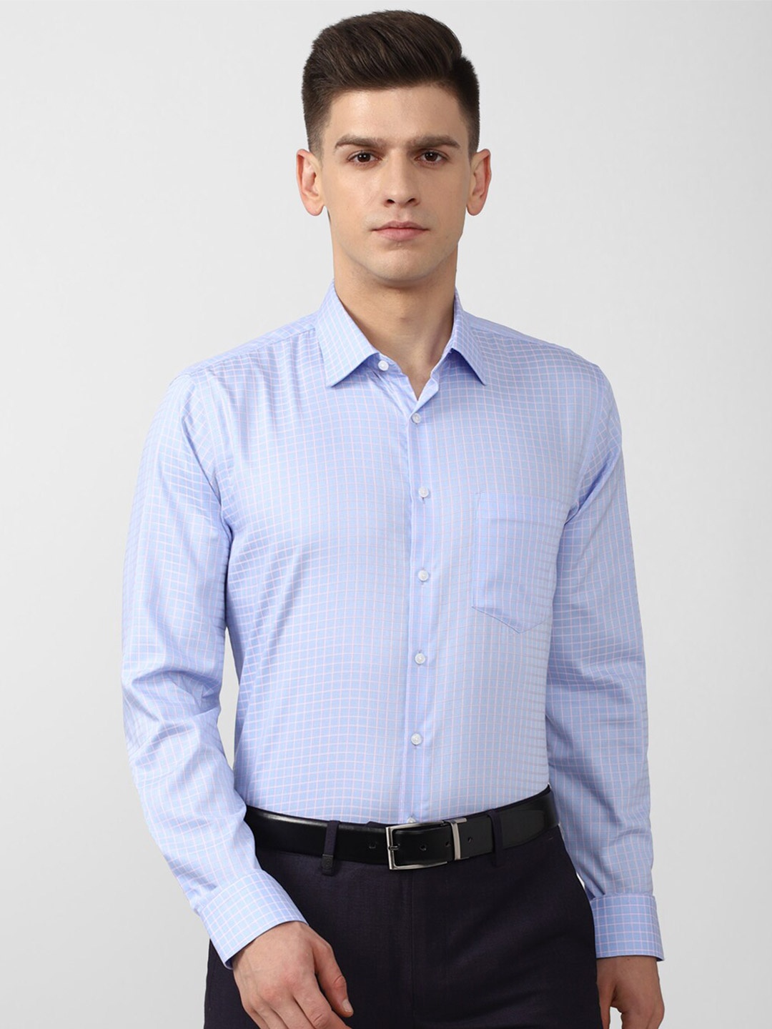 

Van Heusen Men Blue Slim Fit Grid Tattersall Checks Formal Cotton Shirt