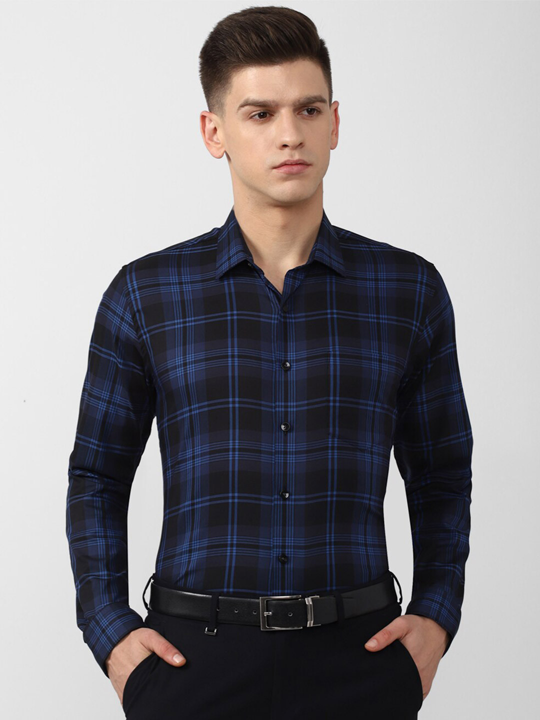 

Van Heusen Men Navy Blue Slim Fit Tartan Checks Formal Shirt