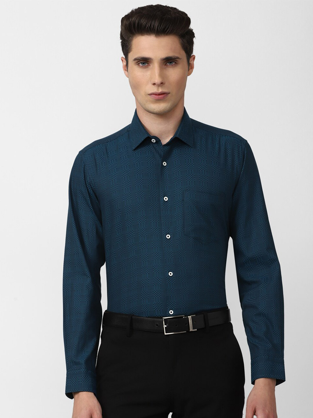 

Van Heusen Men Navy Blue Formal Cotton Shirt