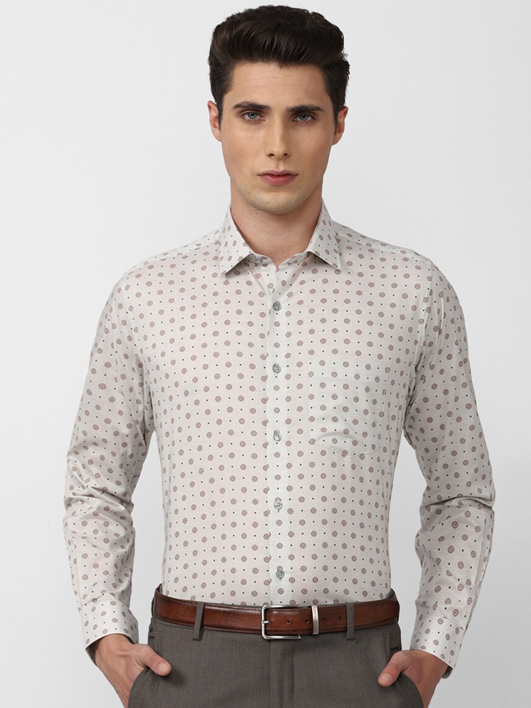 

Van Heusen Men Cream-Coloured Floral Printed Formal Cotton Shirt