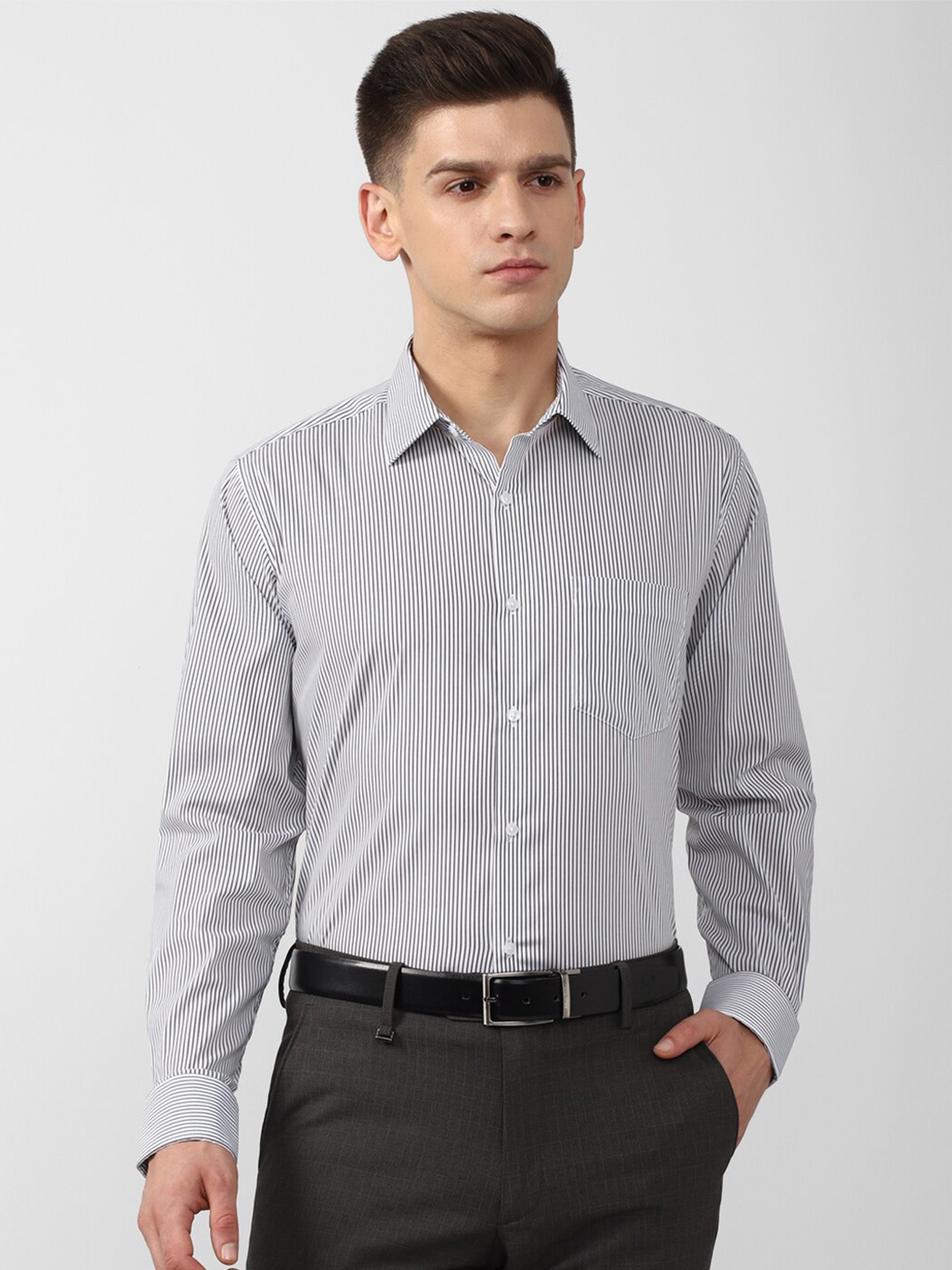 

Van Heusen Men Grey Striped Formal Cotton Shirt