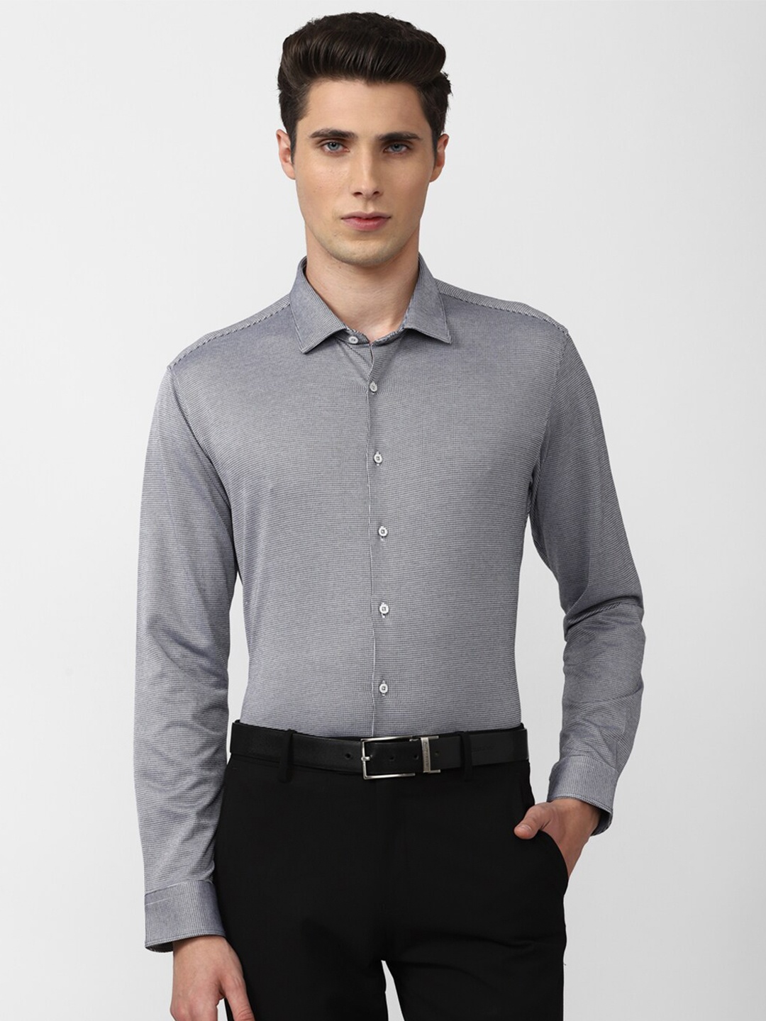 

Van Heusen Men Grey Slim Fit Micro Checks Formal Shirt