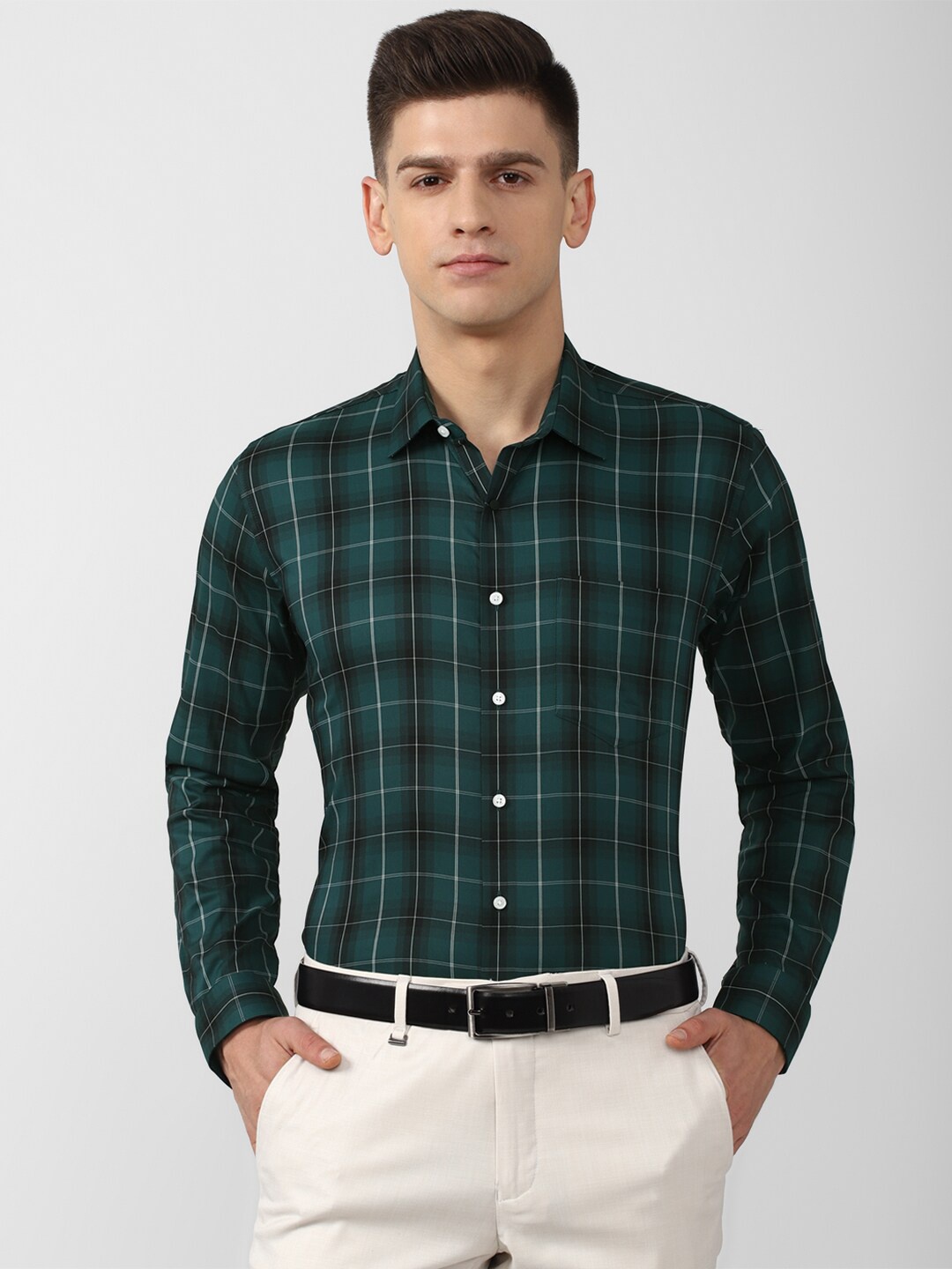 

Van Heusen Men Green Slim Fit Tartan Checked Formal Shirt