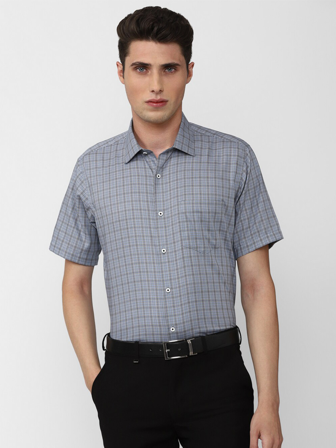 

Van Heusen Men Grey Checked Pure Cotton Formal Shirt