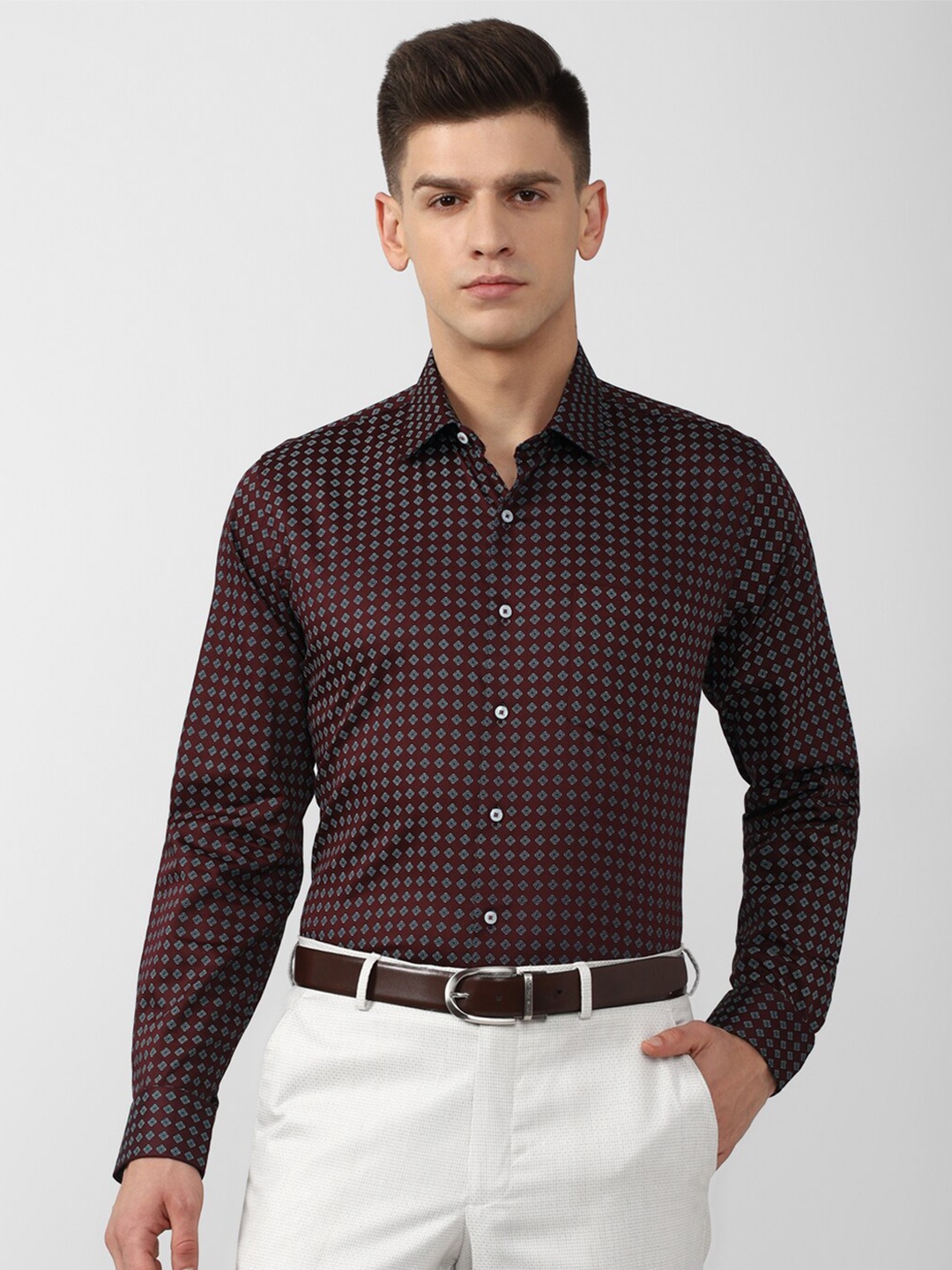 

Van Heusen Men Maroon Slim Fit Printed Pure Cotton Formal Shirt