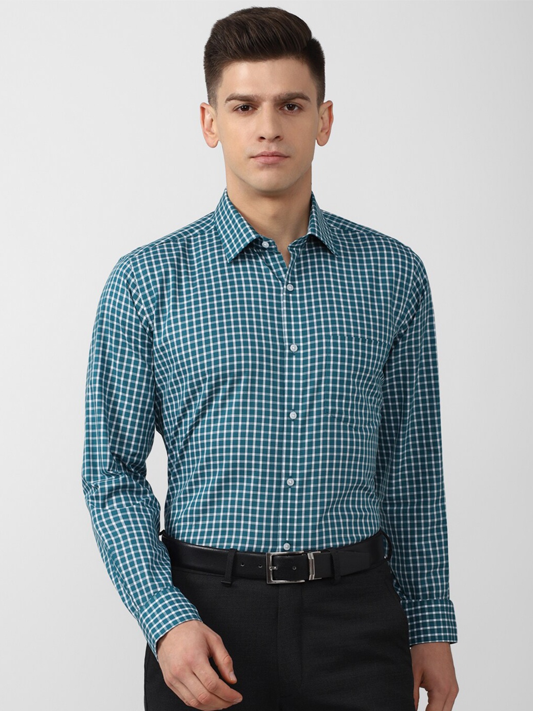

Van Heusen Men Blue Checked Pure Cotton Formal Shirt