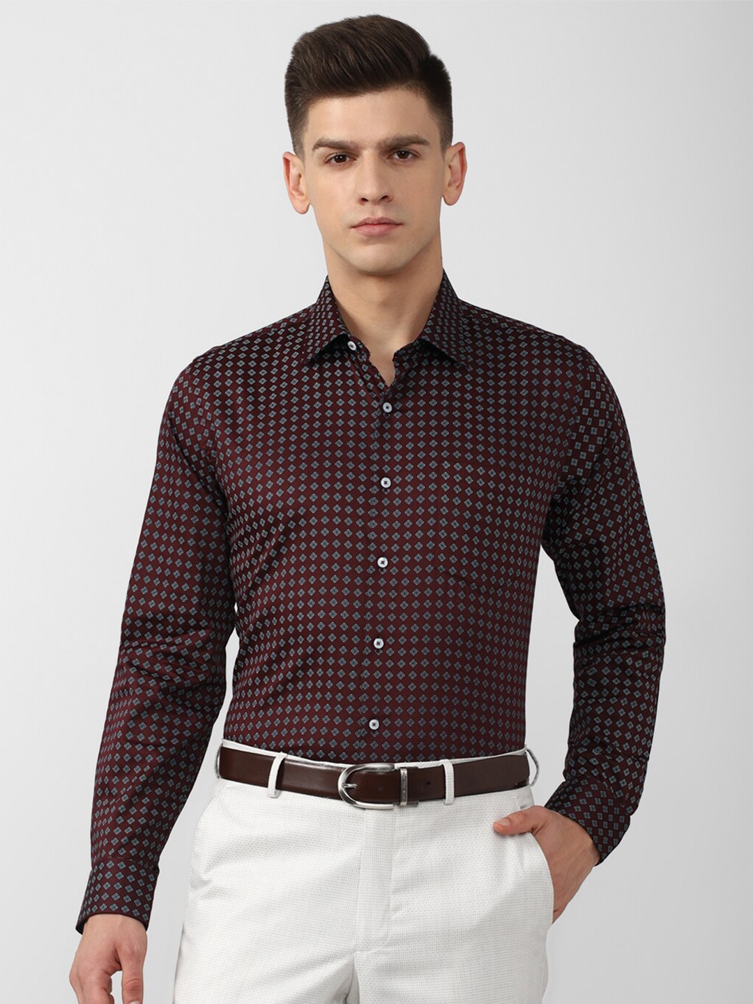 

Van Heusen Men Maroon Slim Fit Printed Pure Cotton Formal Shirt