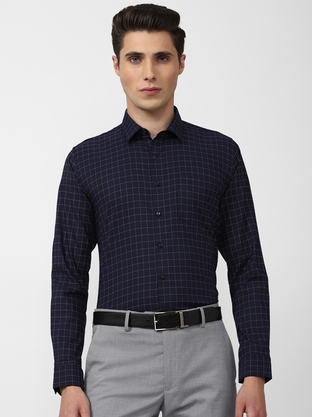 

Van Heusen Men Navy Blue Slim Fit Checked Formal Shirt