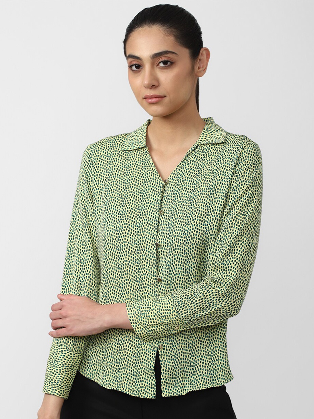 

Van Heusen Woman Green Printed Formal Shirt