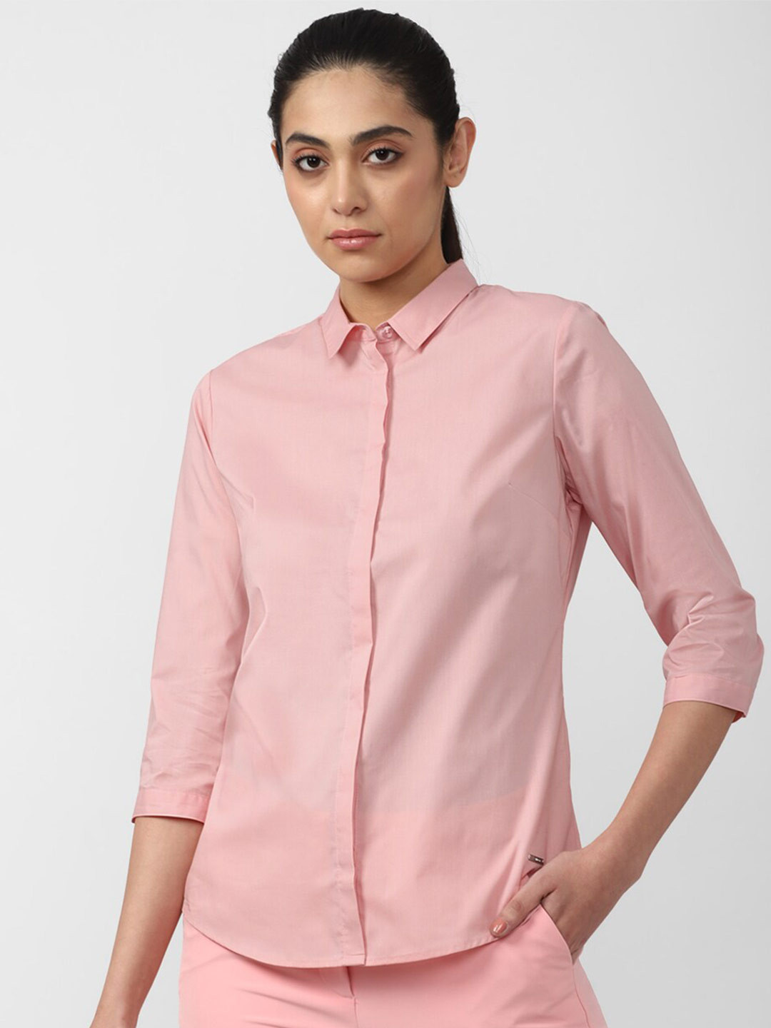 

Van Heusen Woman Pink Solid Formal Shirt