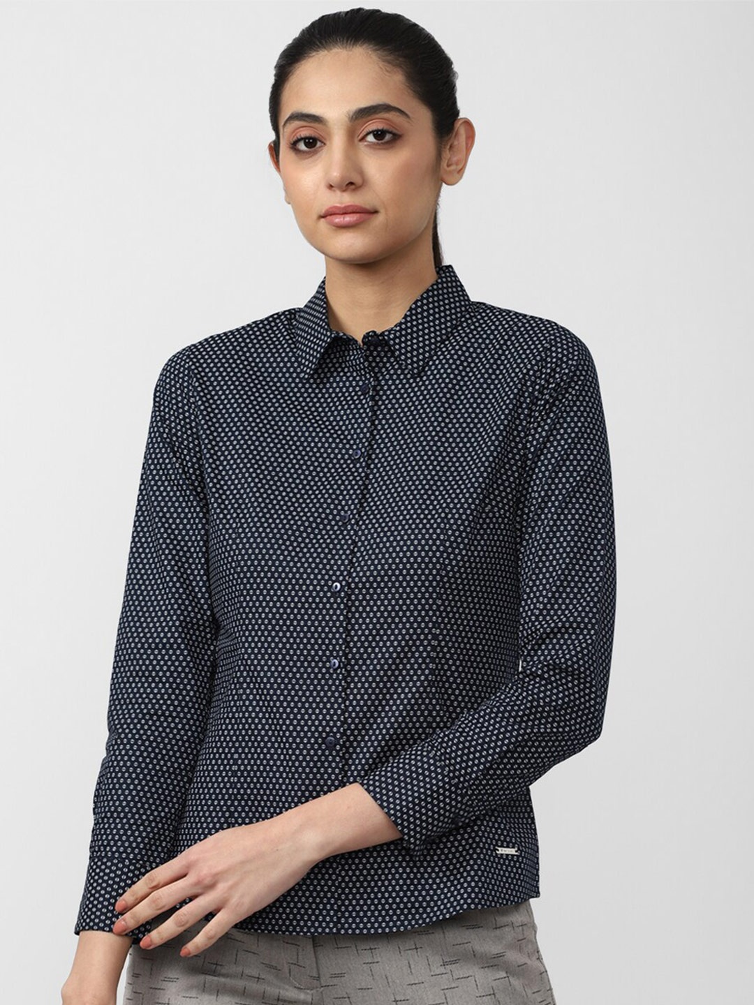 

Van Heusen Woman Grey Printed Formal Shirt