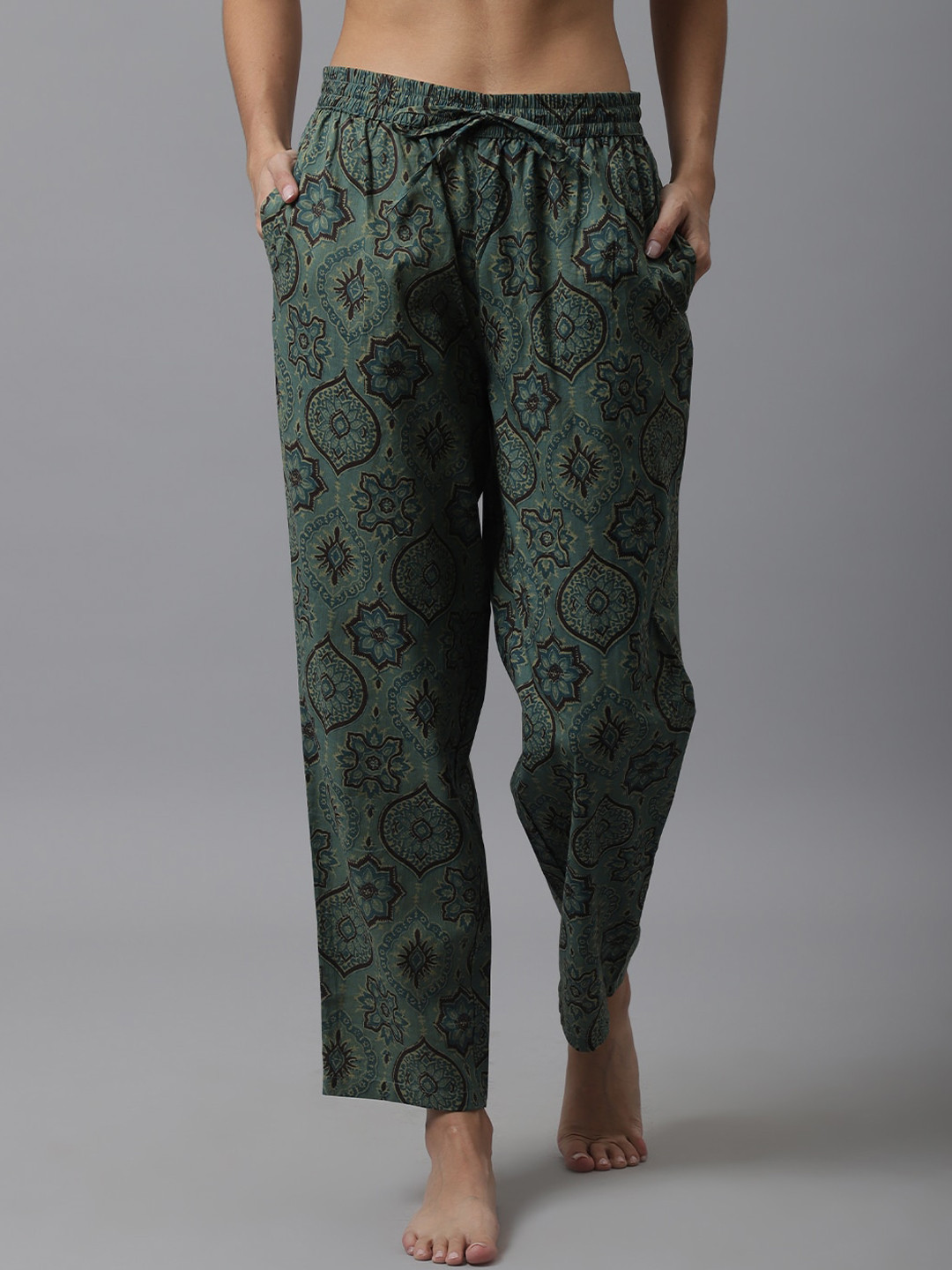 

Shararat Women Floral Printed Cotton Lounge Pant, Green