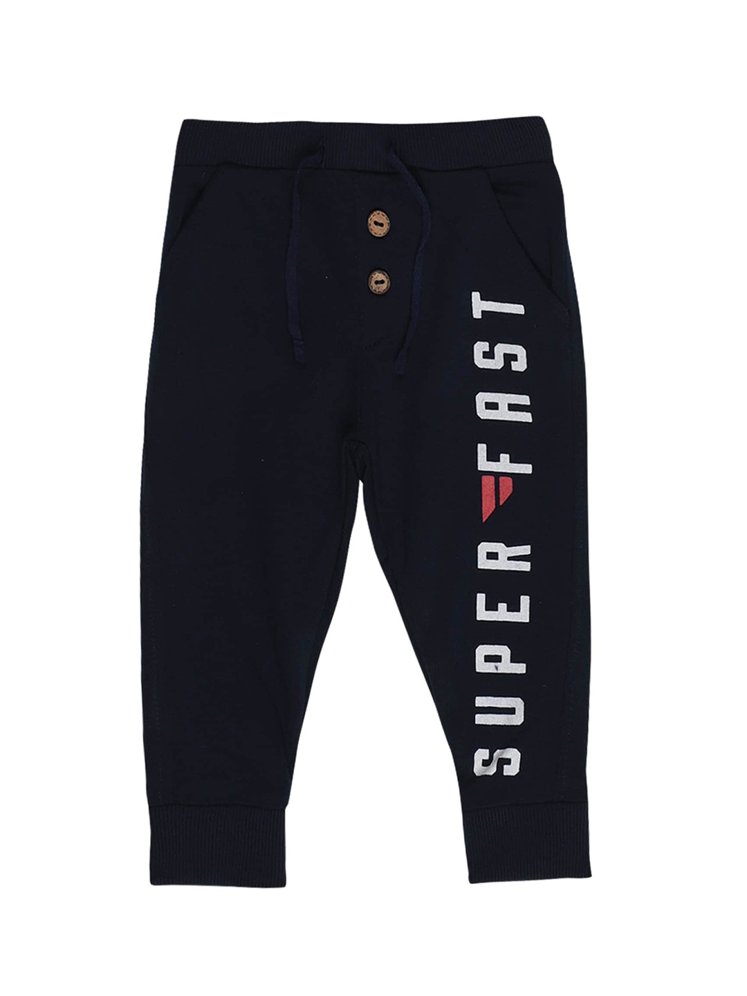 

Bodycare Kids Boys Blue Printed Cotton Joggers, Navy blue