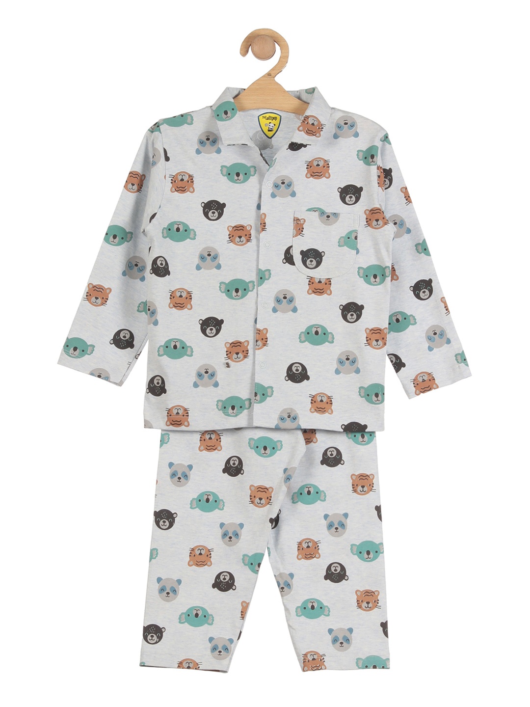 

Lil Lollipop Boys Grey & Green Printed Pure Cotton Night suit