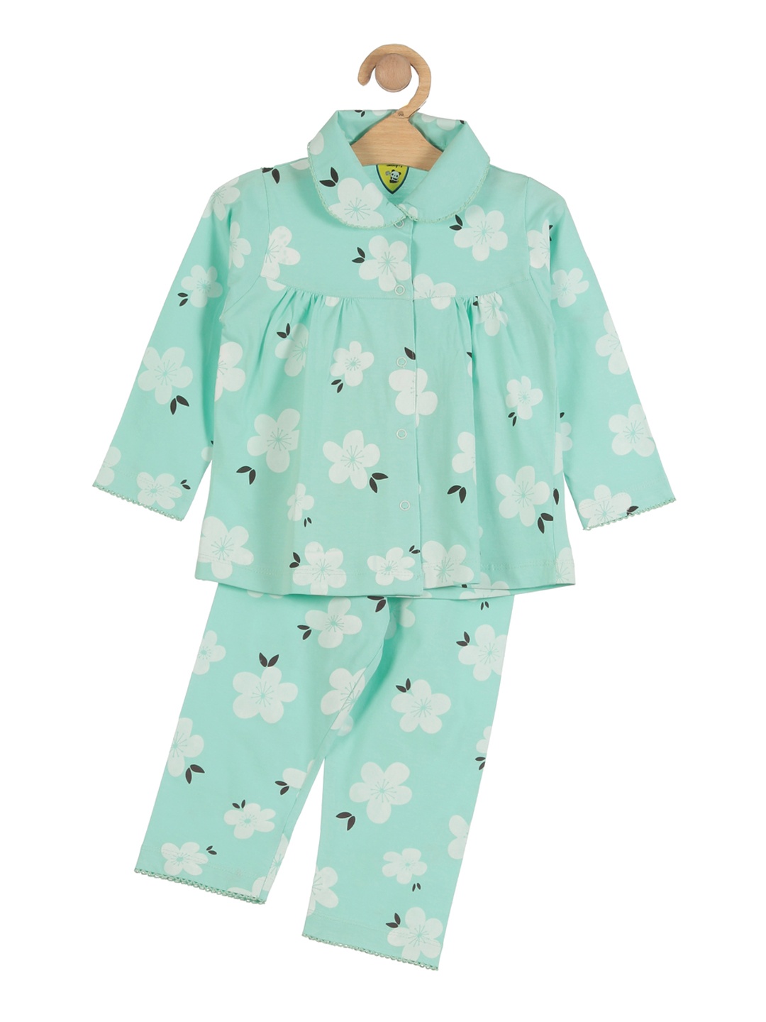 

Lil Lollipop Girls Sea Green & White Printed Pure Cotton Night suit