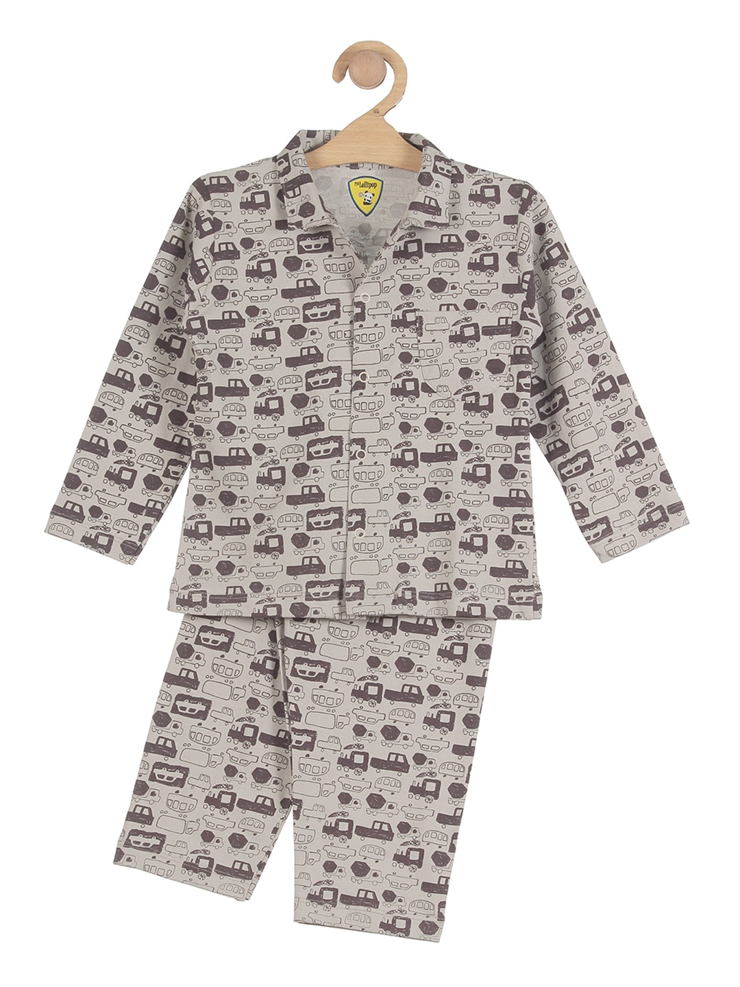 

Lil Lollipop Boys Grey Printed Pure Cotton Night suit