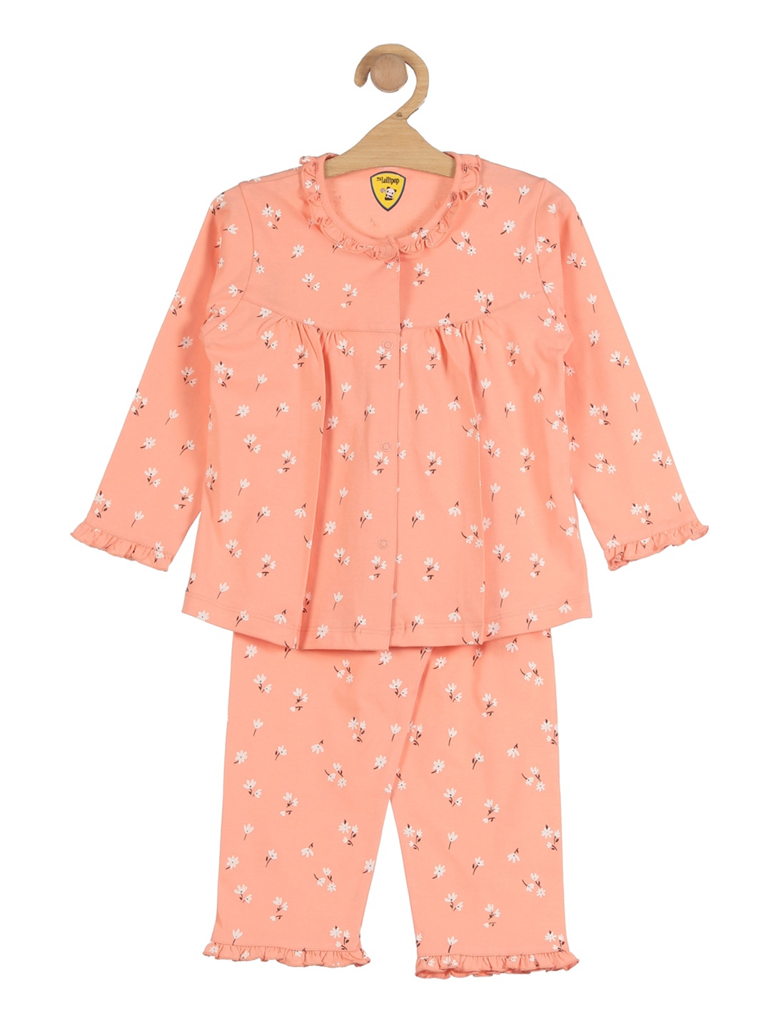 

Lil Lollipop Girls Orange & White Printed Pure Cotton Night suit