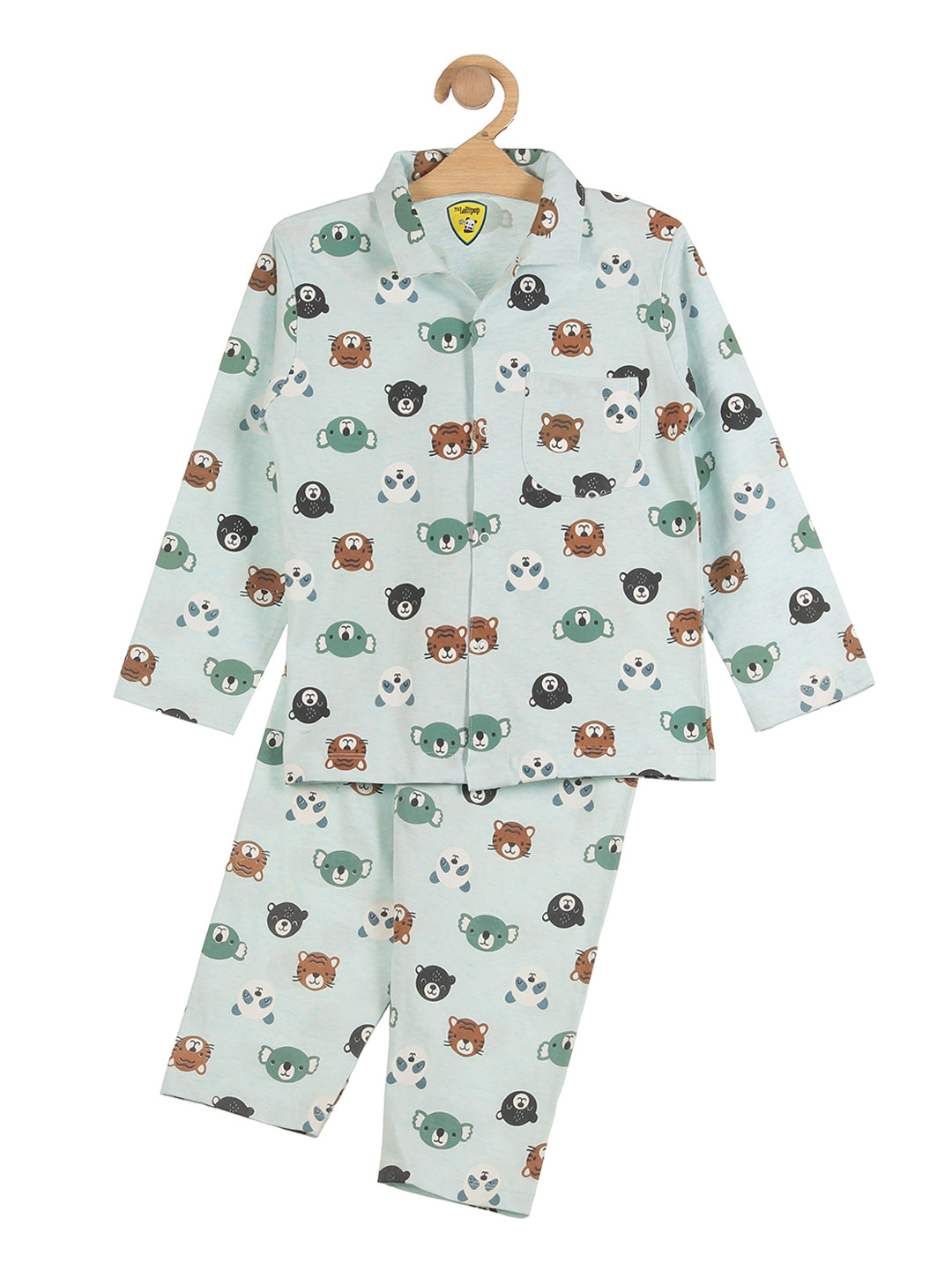 

Lil Lollipop Boys Sea Green & Black Printed Pure Cotton Night suit