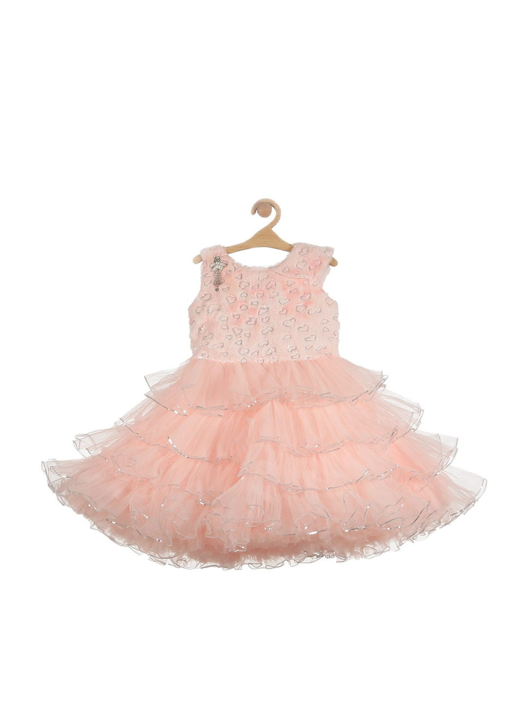 

Lil Lollipop Peach-Coloured Embellished Layered Dress