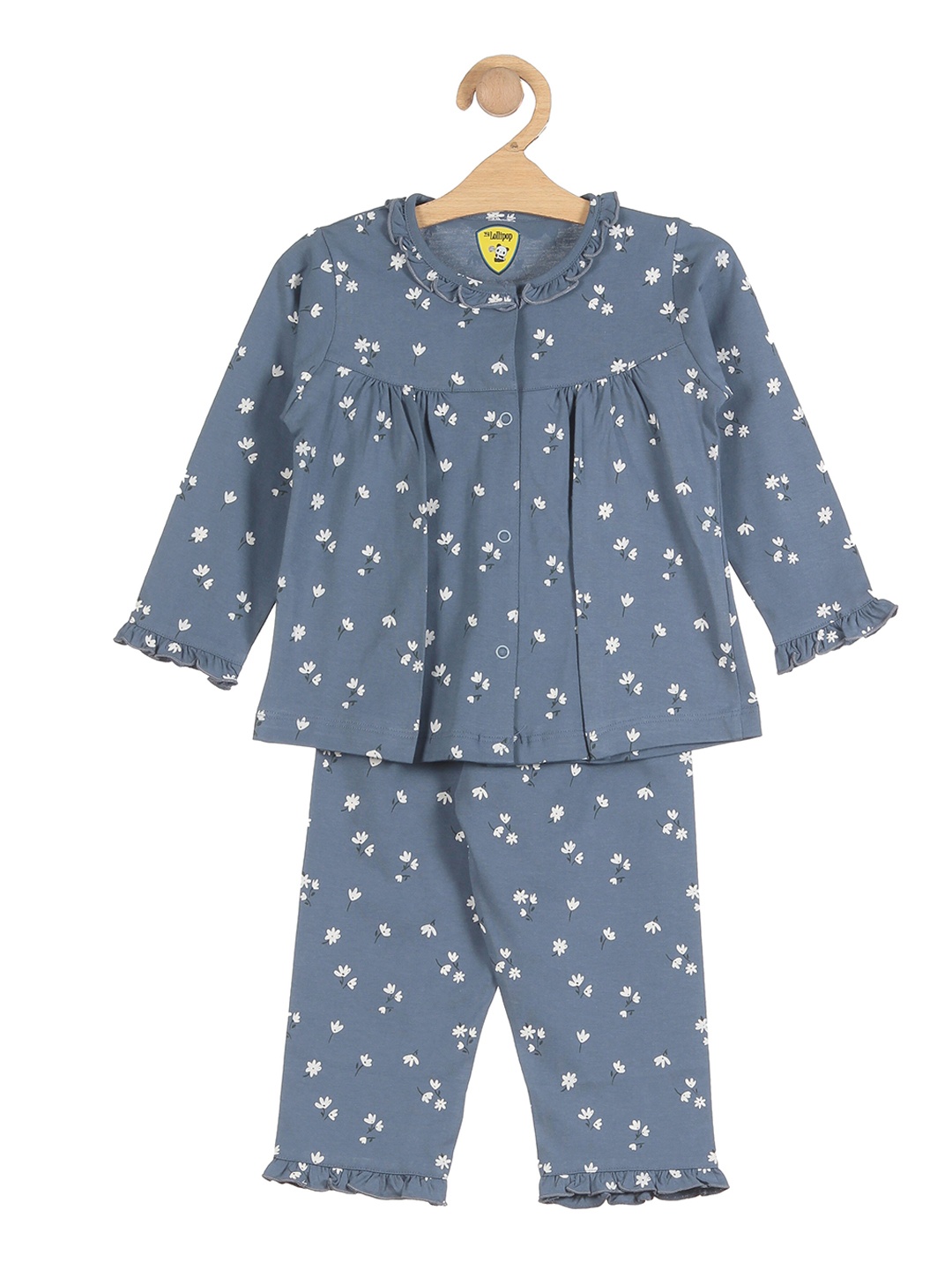 

Lil Lollipop Girls Blue & White Printed Pure Cotton Night suit