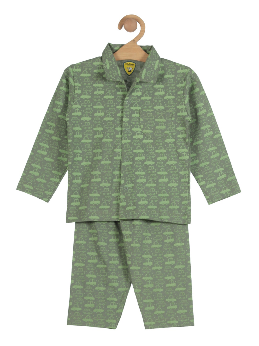 

Lil Lollipop Boys Green Printed Pure Cotton Night suit