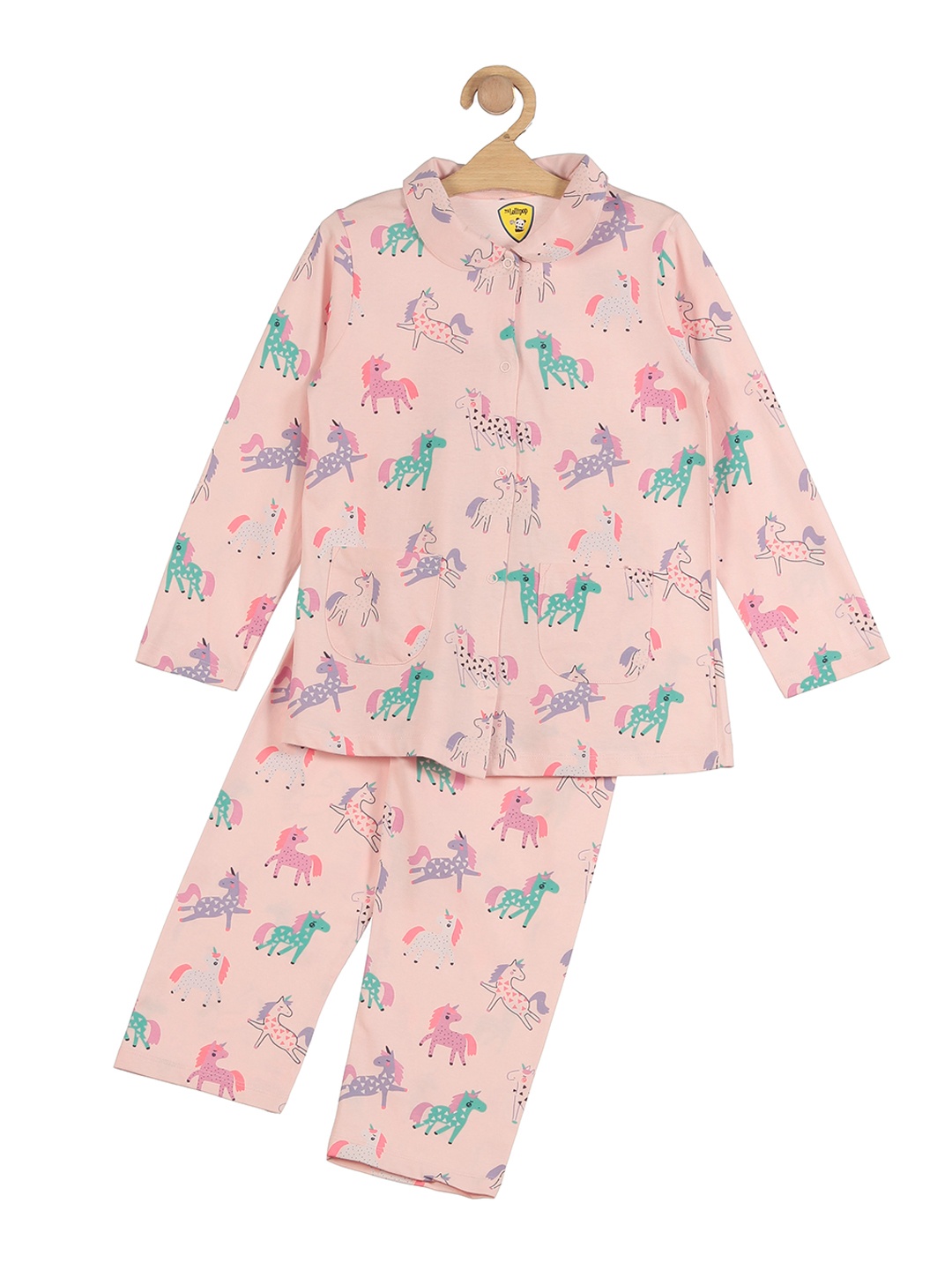 

Lil Lollipop Girls Pink & Blue Printed Pure Cotton Night suit