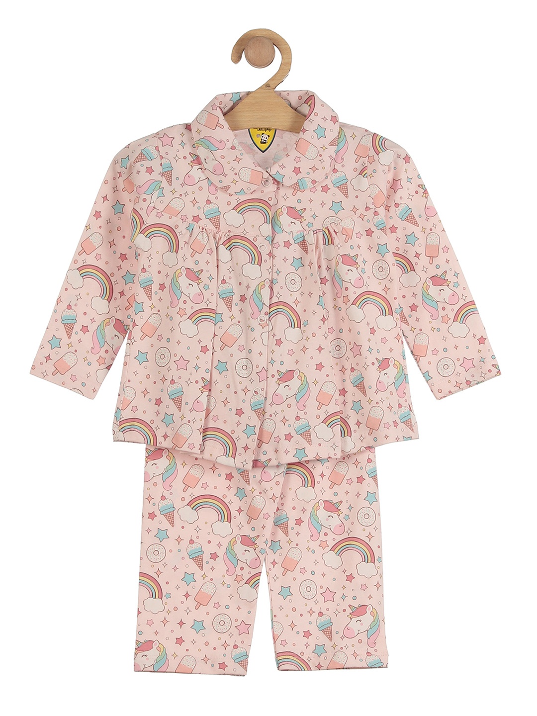 

Lil Lollipop Girls Pink & Blue Printed Pure Cotton Night suit