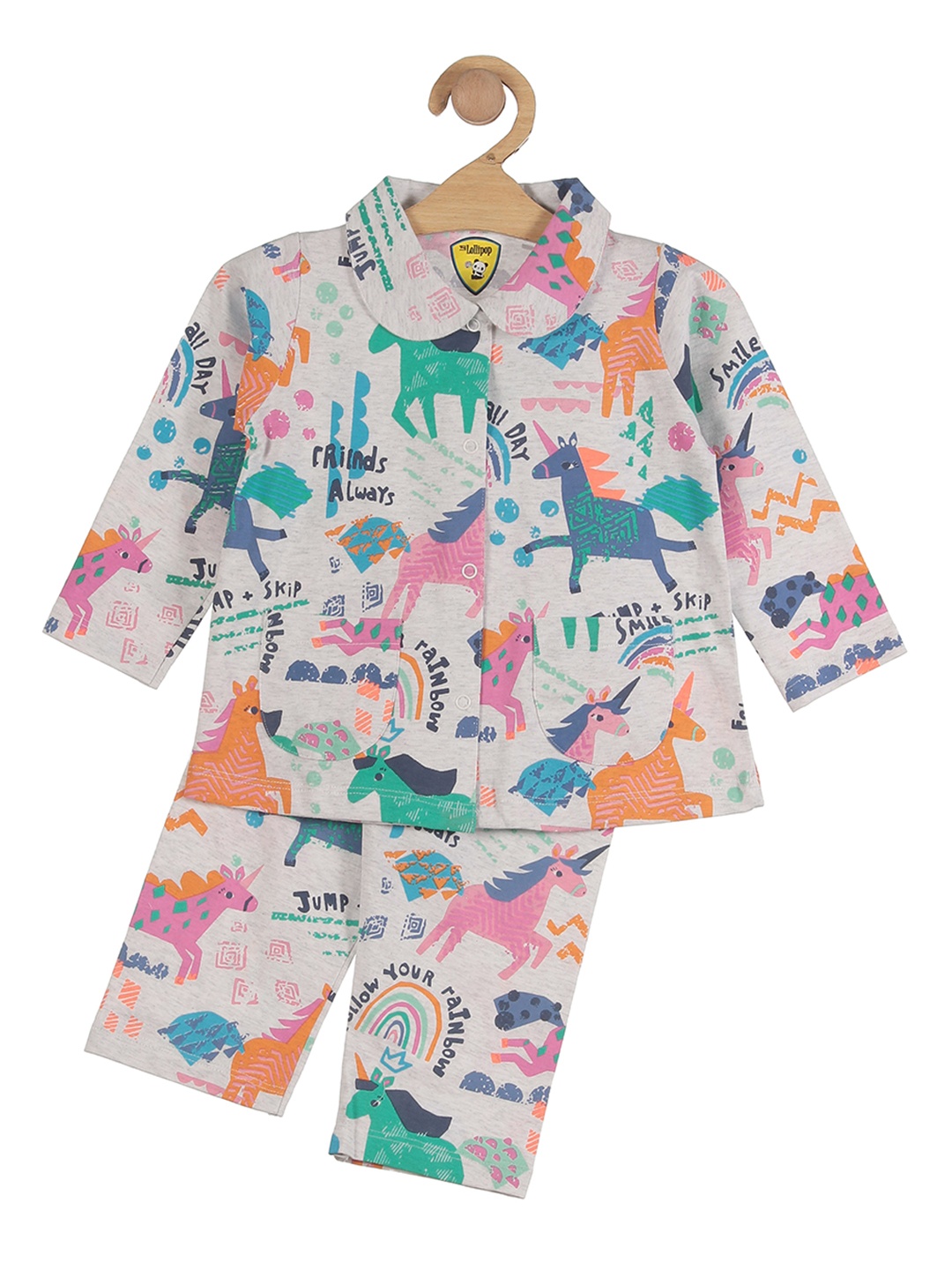 

Lil Lollipop Girls Grey & Pink Printed Pure Cotton Night suit