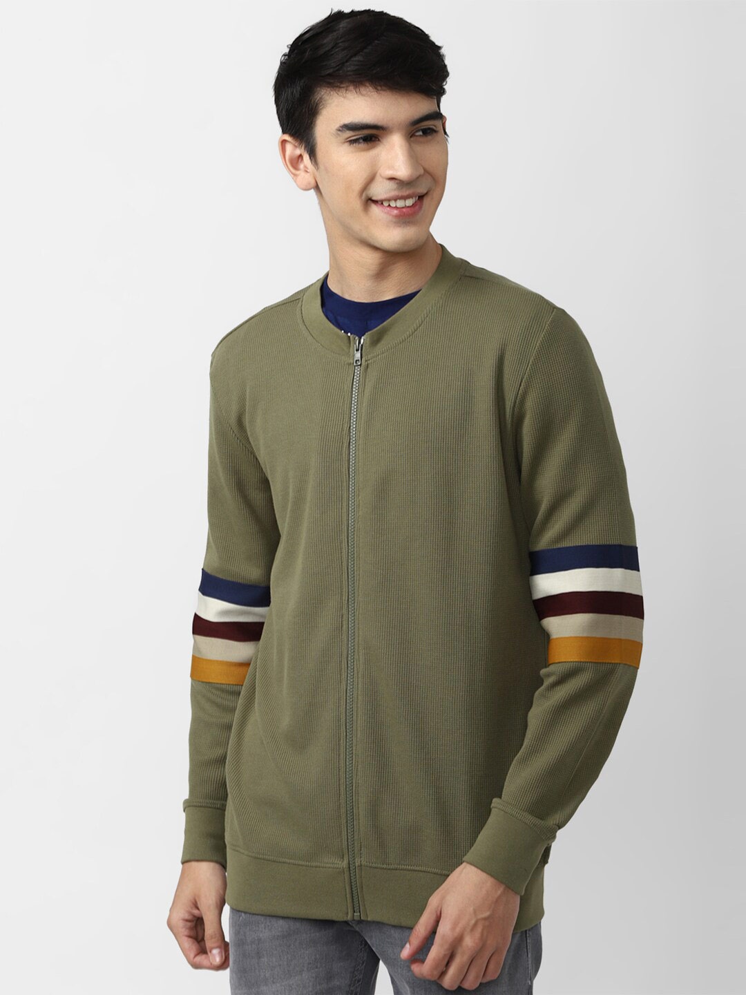 

FOREVER 21 Men Olive Green Front Open Sweatshirt
