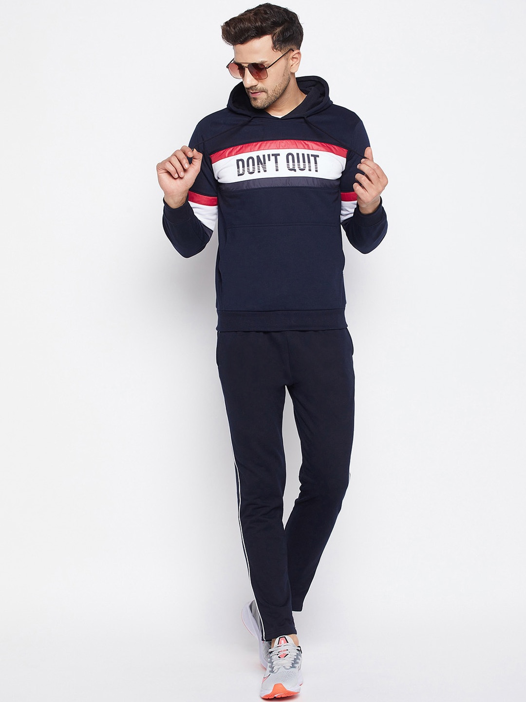 

WILD WEST Men Navy Blue & White Striped Tracksuits