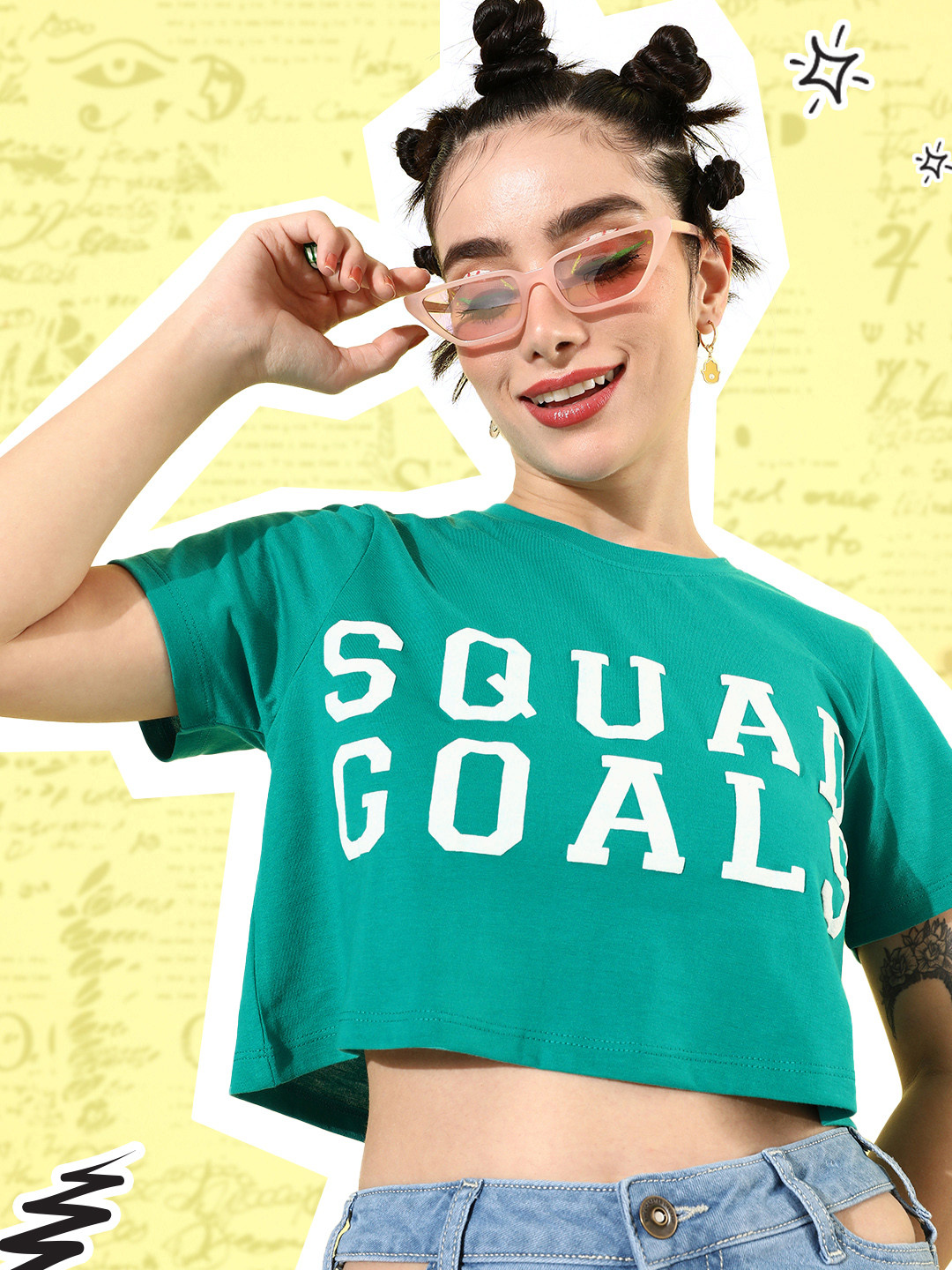 

Mast & Harbour Women Typography Printed Round Neck Pure Cotton T-shirt, Green