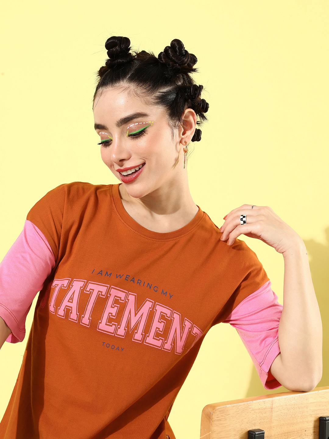 

Mast & Harbour Women Autumn Orange Pure Cotton College Cool Whipped for Varsity T-shirt, Rust