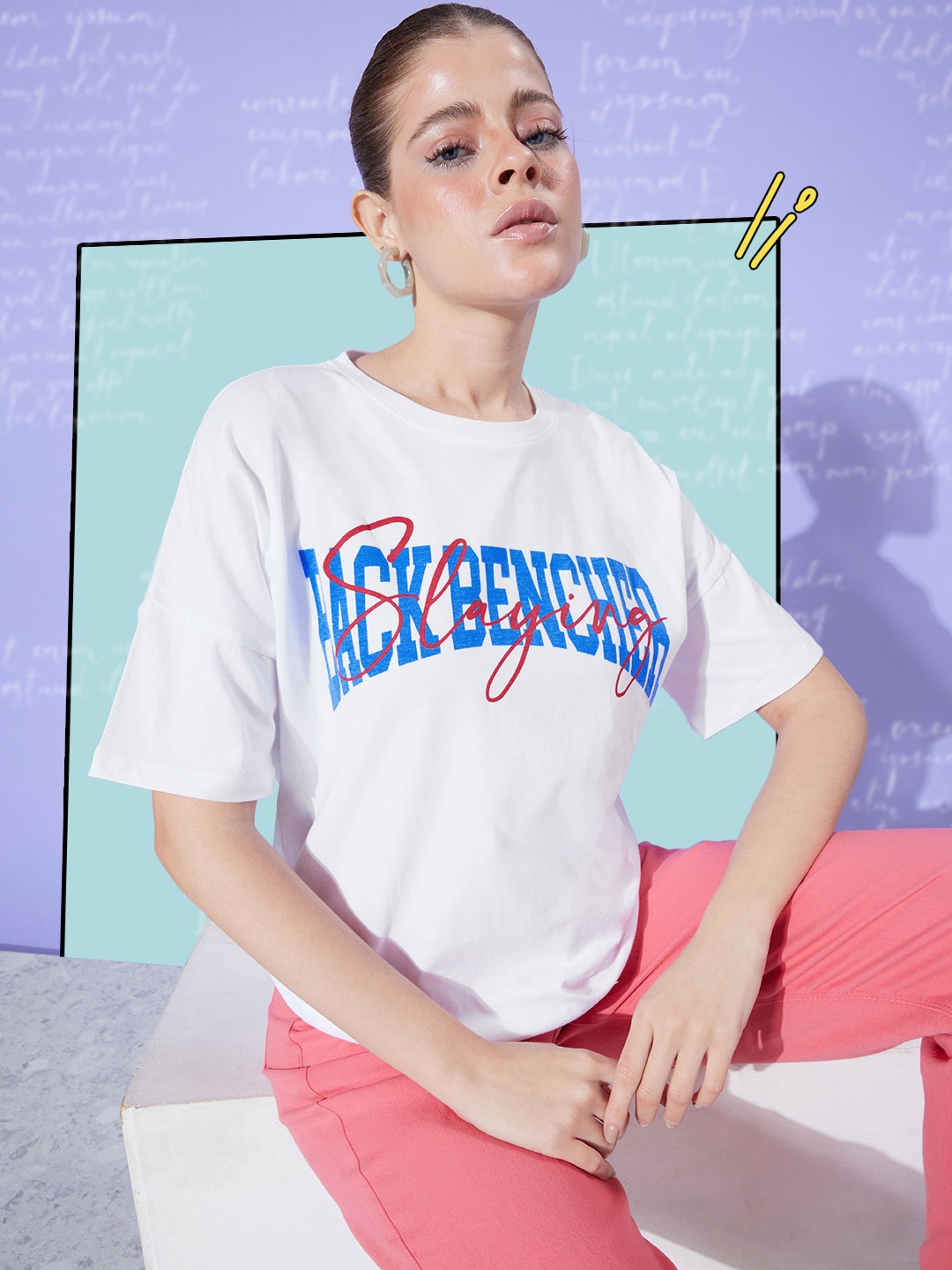 

Mast & Harbour Women Snow White Pure Cotton College Cool Whipped for Varsity T-shirt