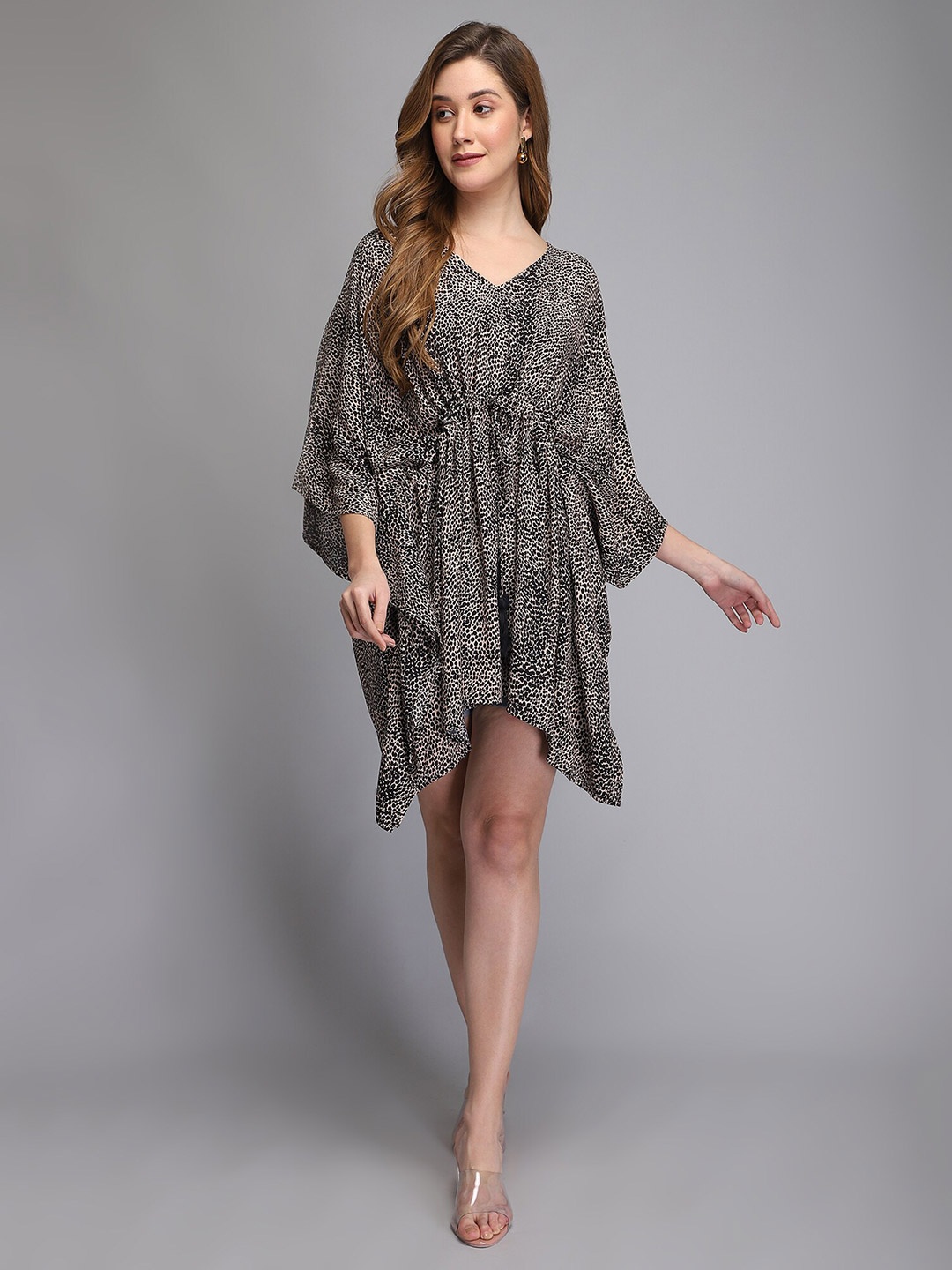 

Aditi Wasan Women Black Animal Printed Chiffon Dress