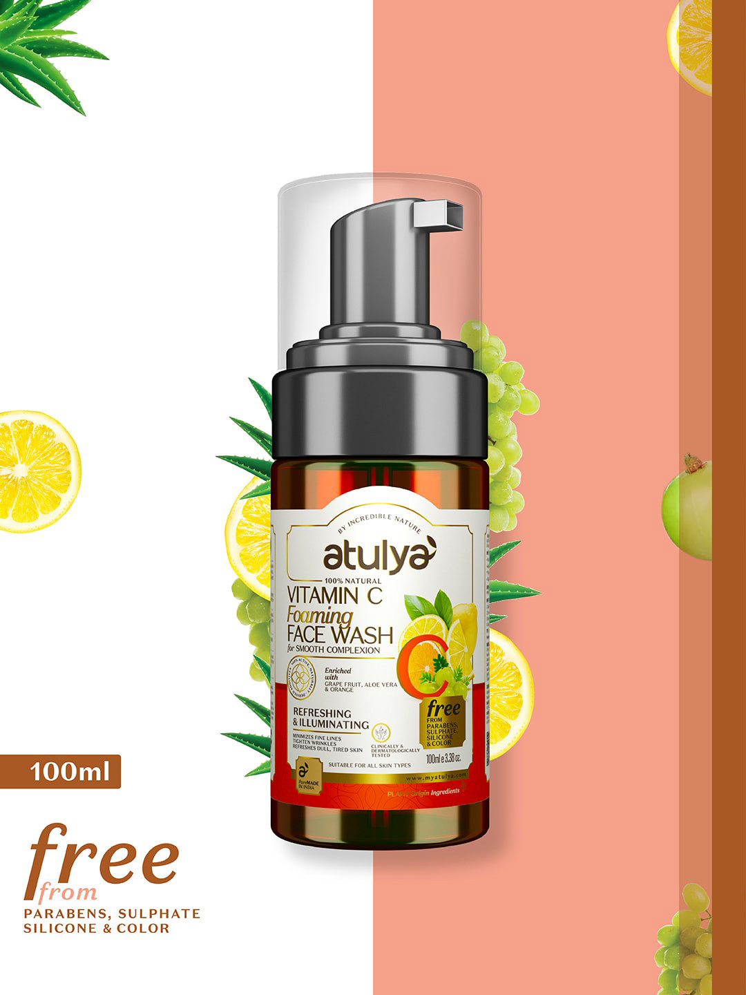 

Atulya Vitamin C Foaming Face Wash for Smooth Complexion 100ml, Brown