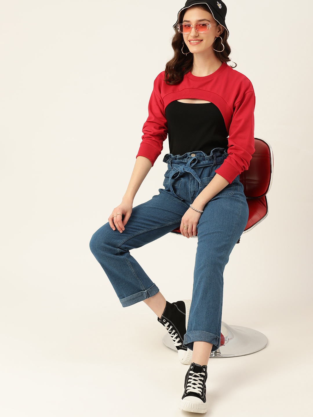 

DressBerry Women Red Solid Crop Sweatshirt