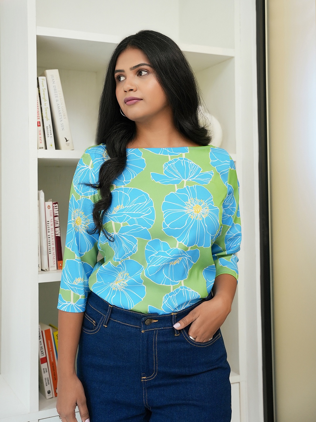 

FableStreet Women Green & Blue Floral Print Top