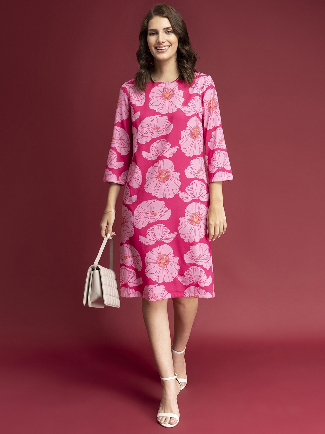 

FableStreet Women Fuchsia Floral Formal Midi Dress